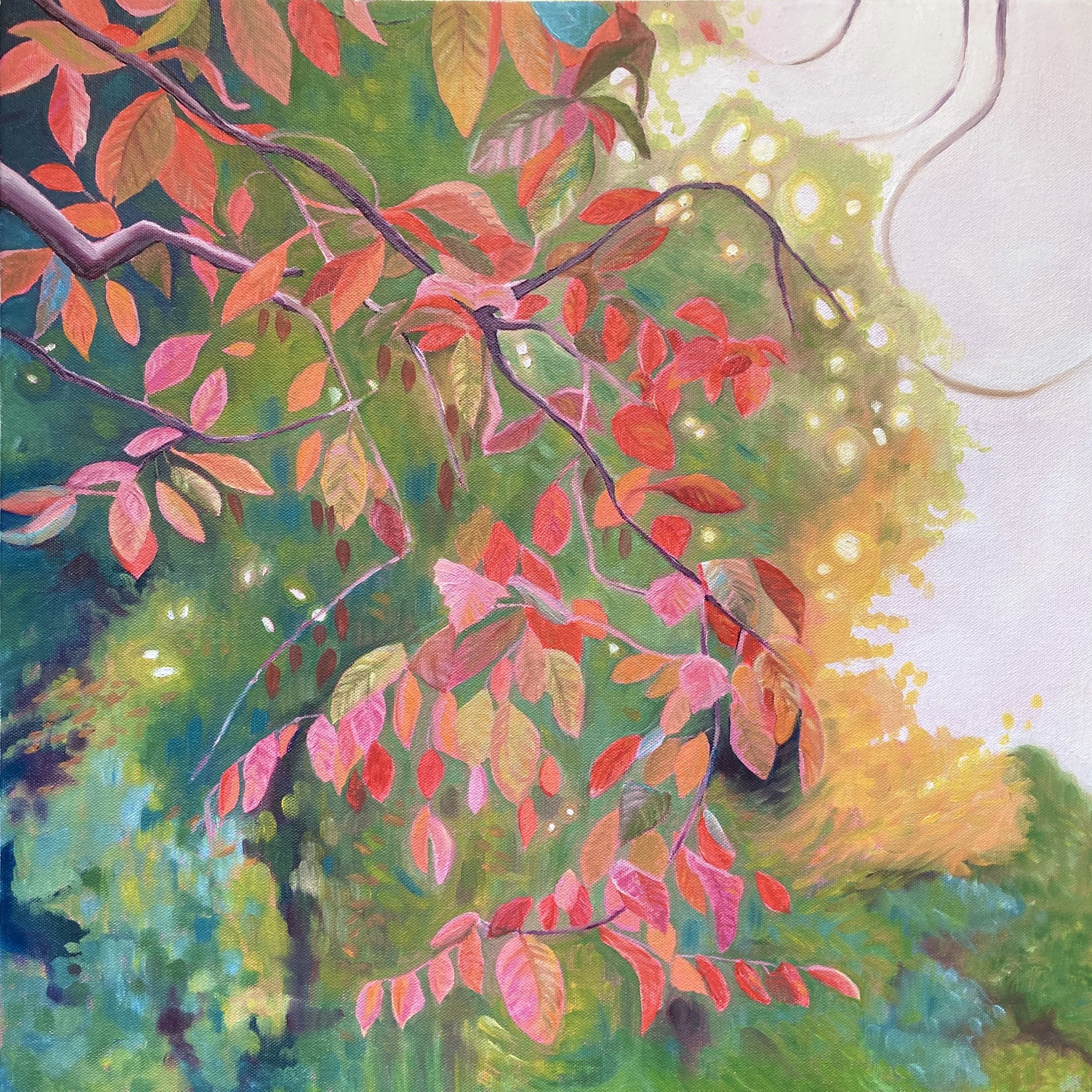 Aglow  oil on deep canvas 50cm x 50cm in white float frame