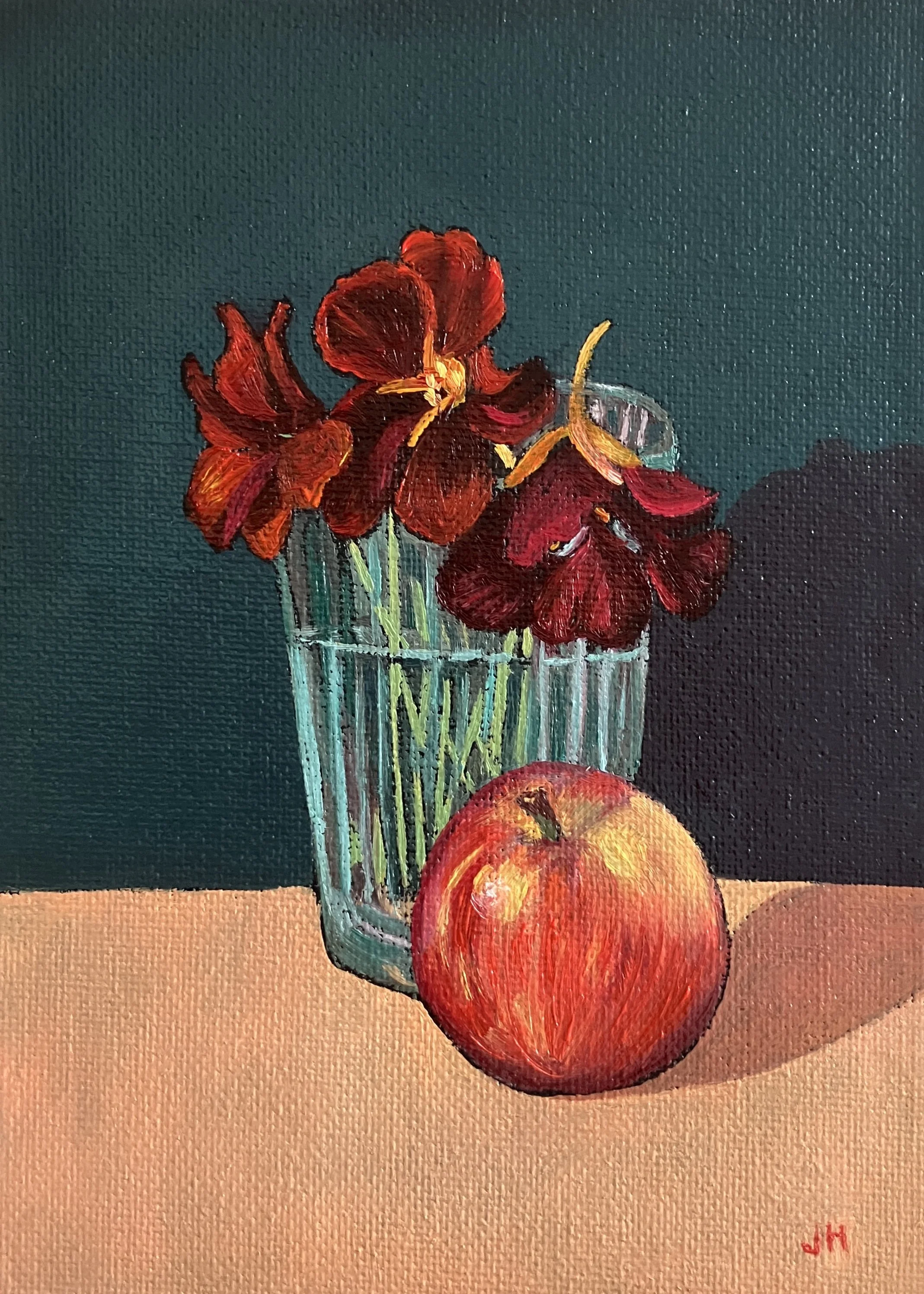 Nasturtium and Apple  Oil on canvas board 5" x 7"