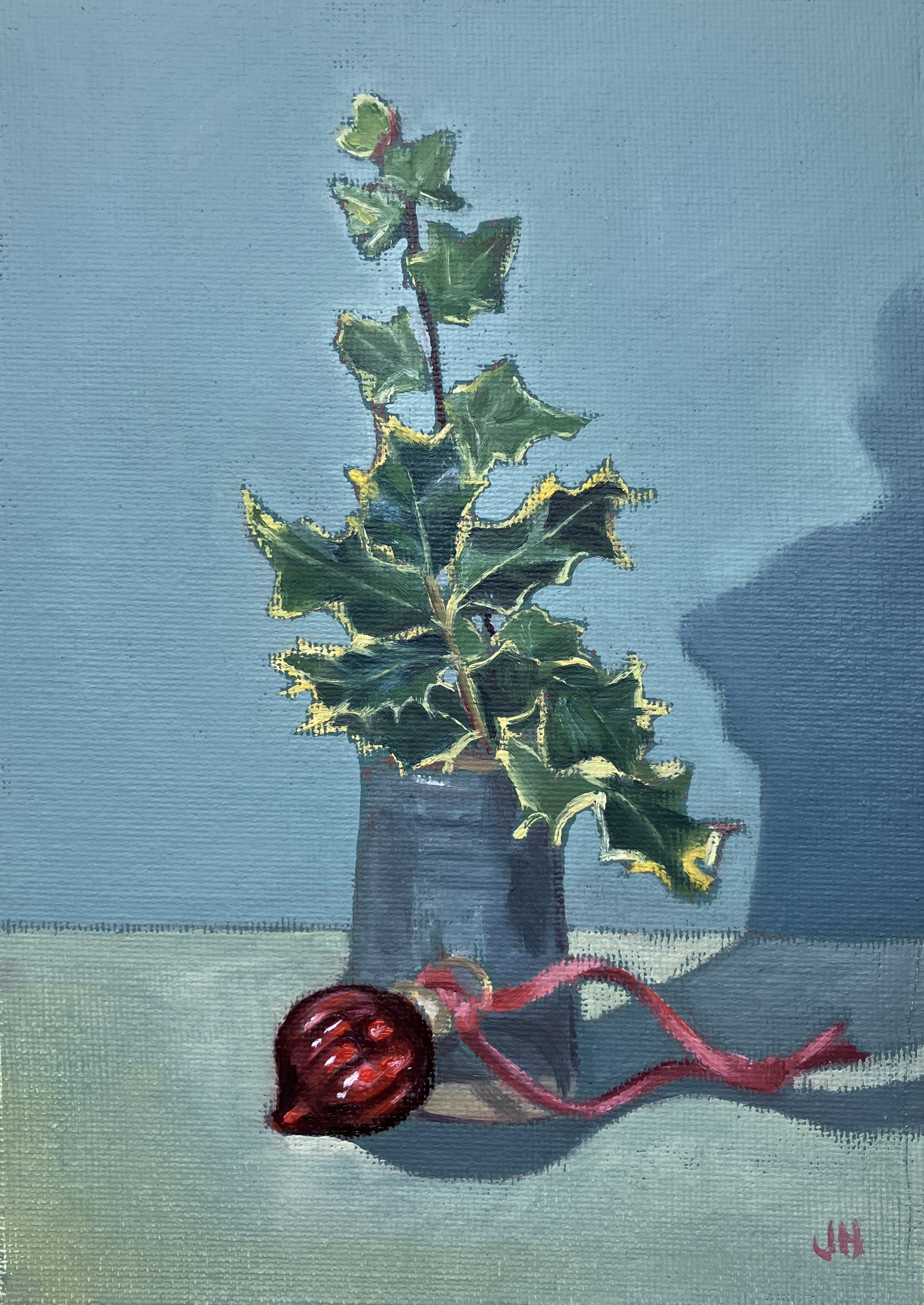 Holly and Ivy   oil on canvas board  5" x 7" exc frame