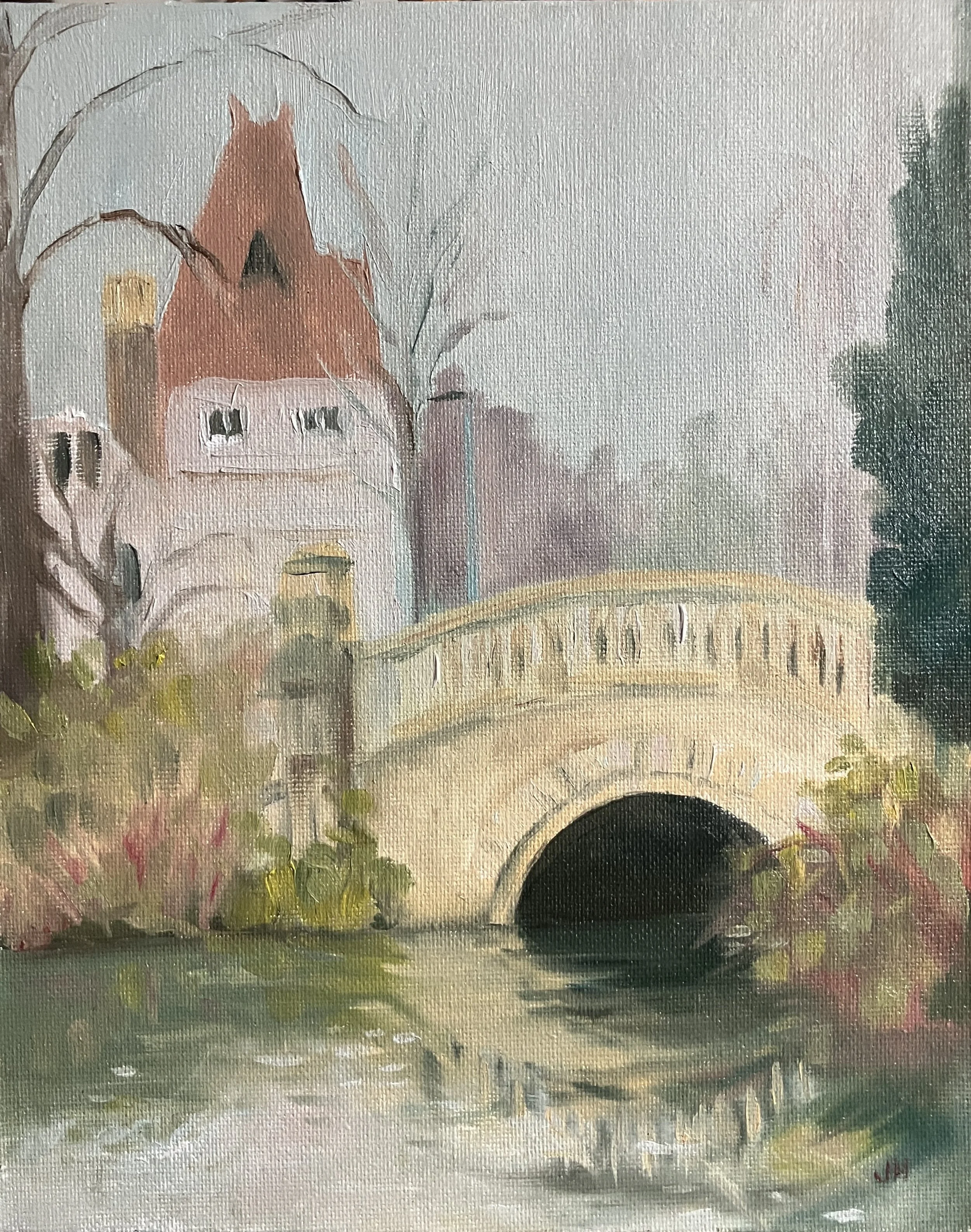 December in Pittville Park  oil on canvas board 8" x 10" in wood frame £170