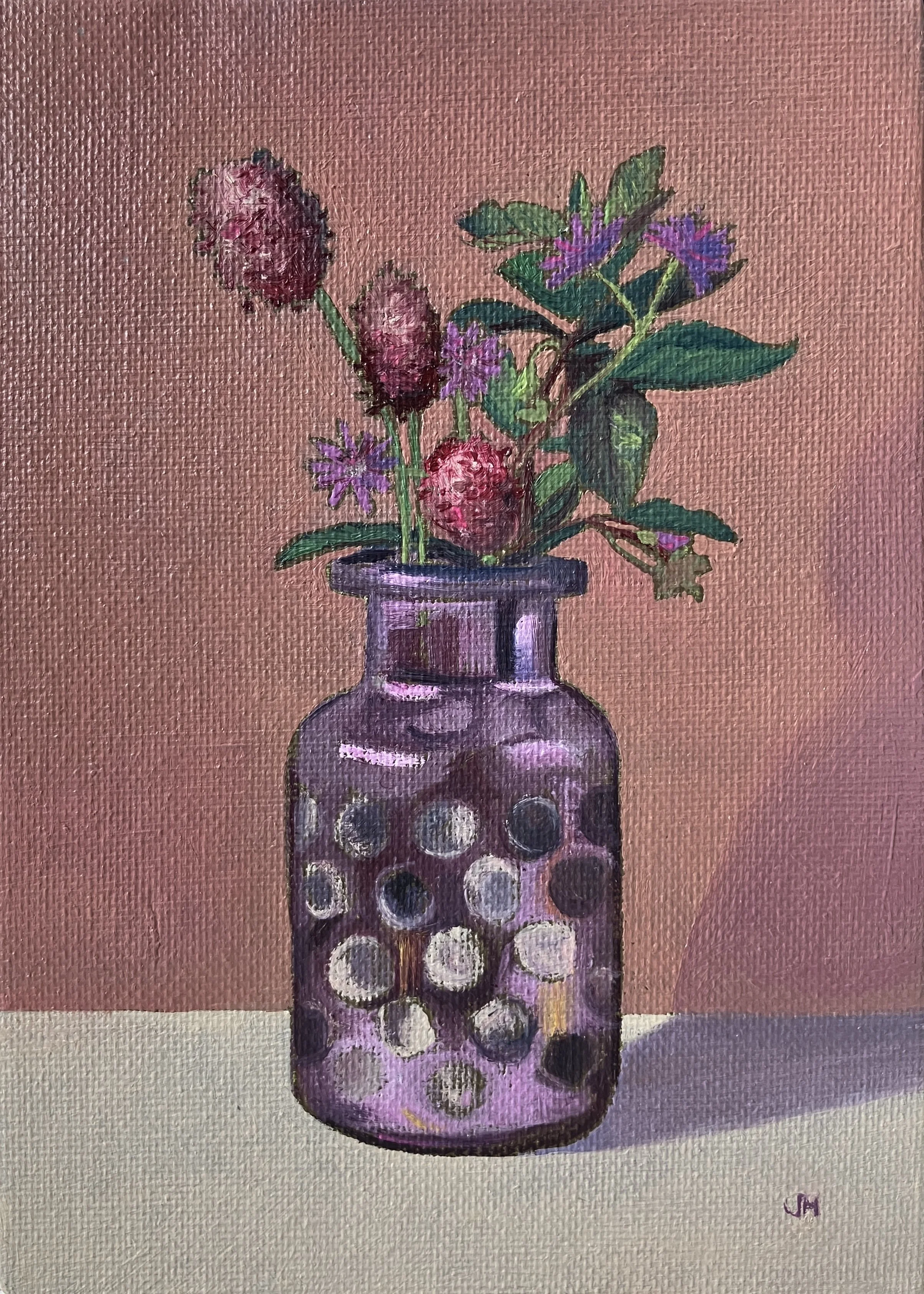 Sanguisorba in Mercury Glass  oil on canvas board 5" x 7" exc frame. £100 includes white wood frame