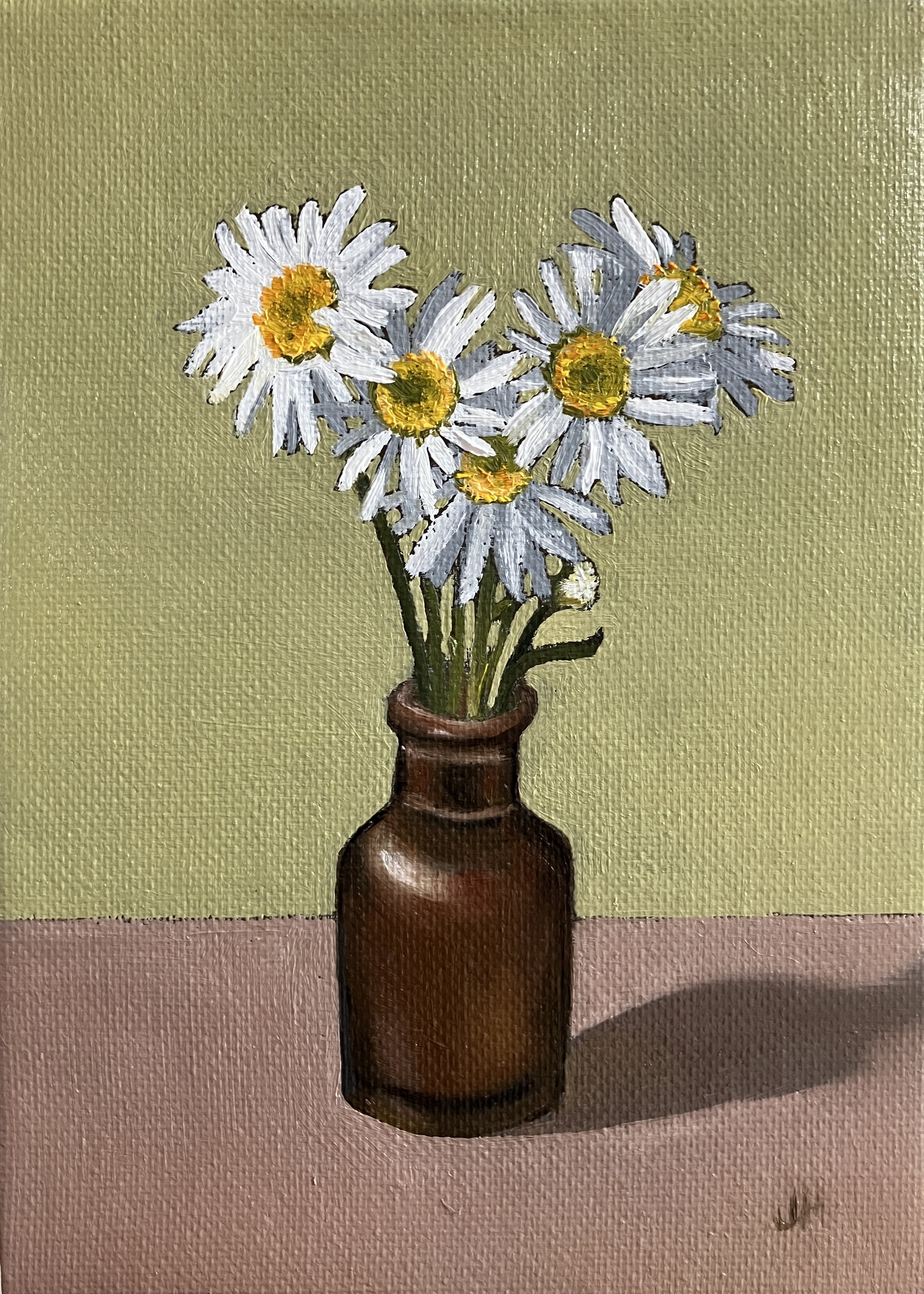 Oxeye Daisies  oil on canvas board 5" x 7" exc frame. £100 includes white wood frame