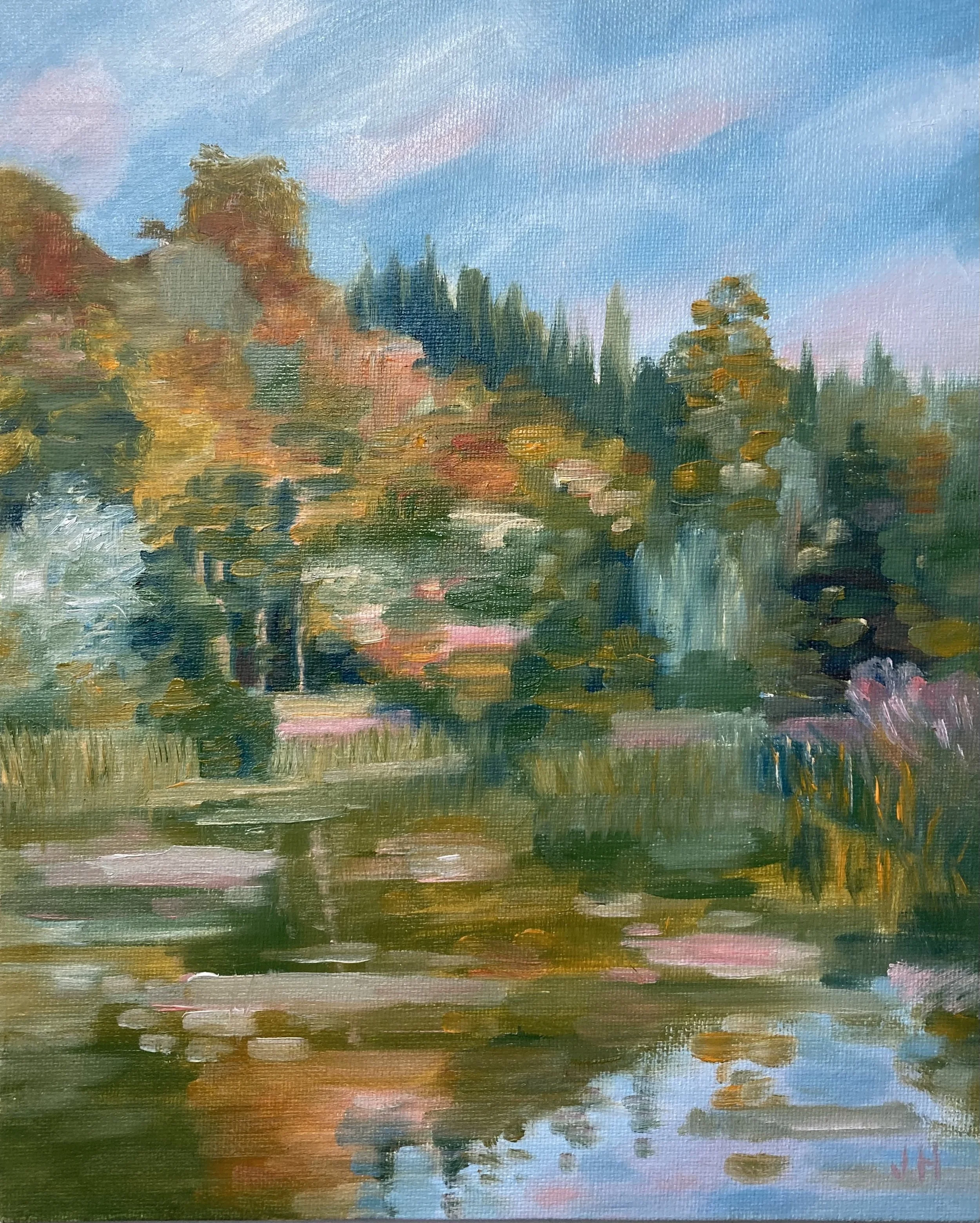 Miserden Park Lake 8" x 10" oil on canvas board