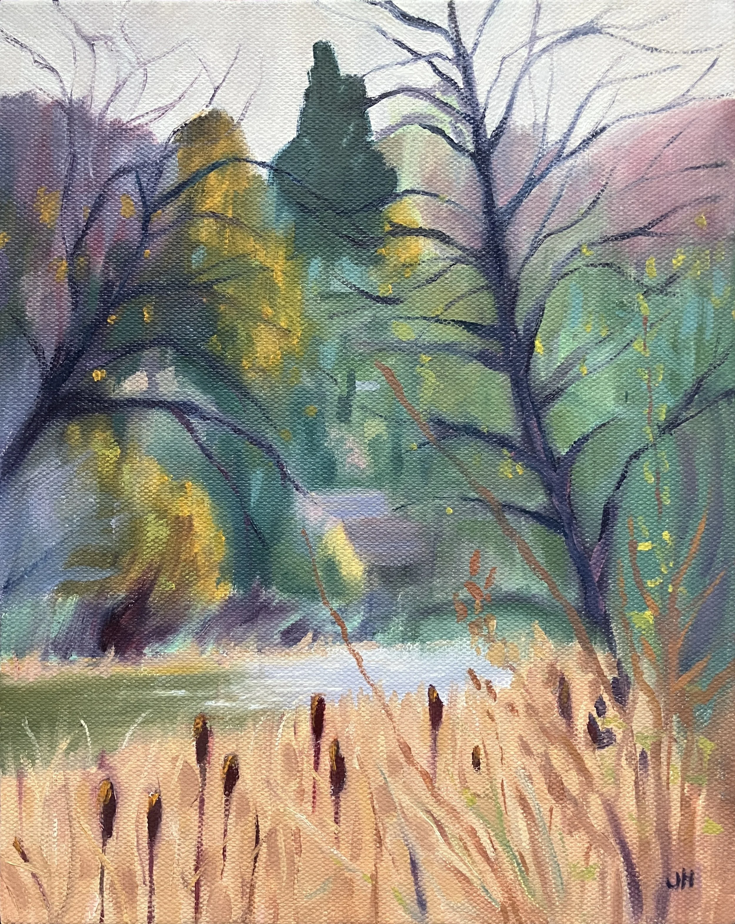 Ruskin Mill in winter  oil on canvas board 8" x 10" in white wood frame  £120