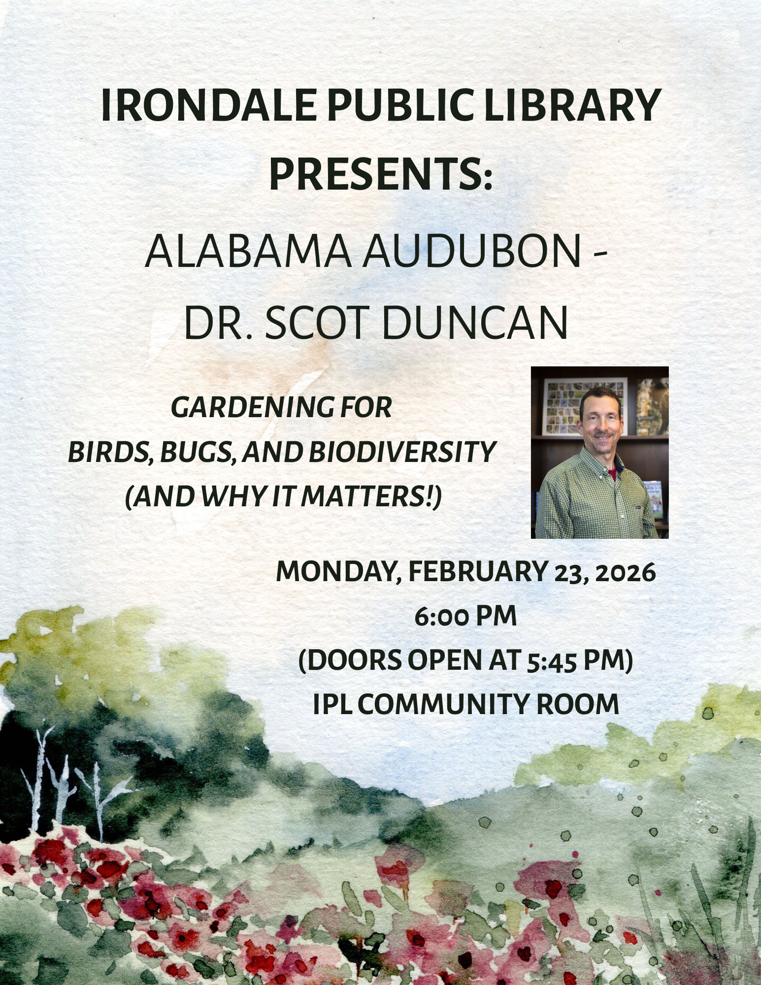 Iorndale Public Library Presents: Gardening for Birds, Bugs, and Biodiversity (And Why It Matters!) with Scot Duncan