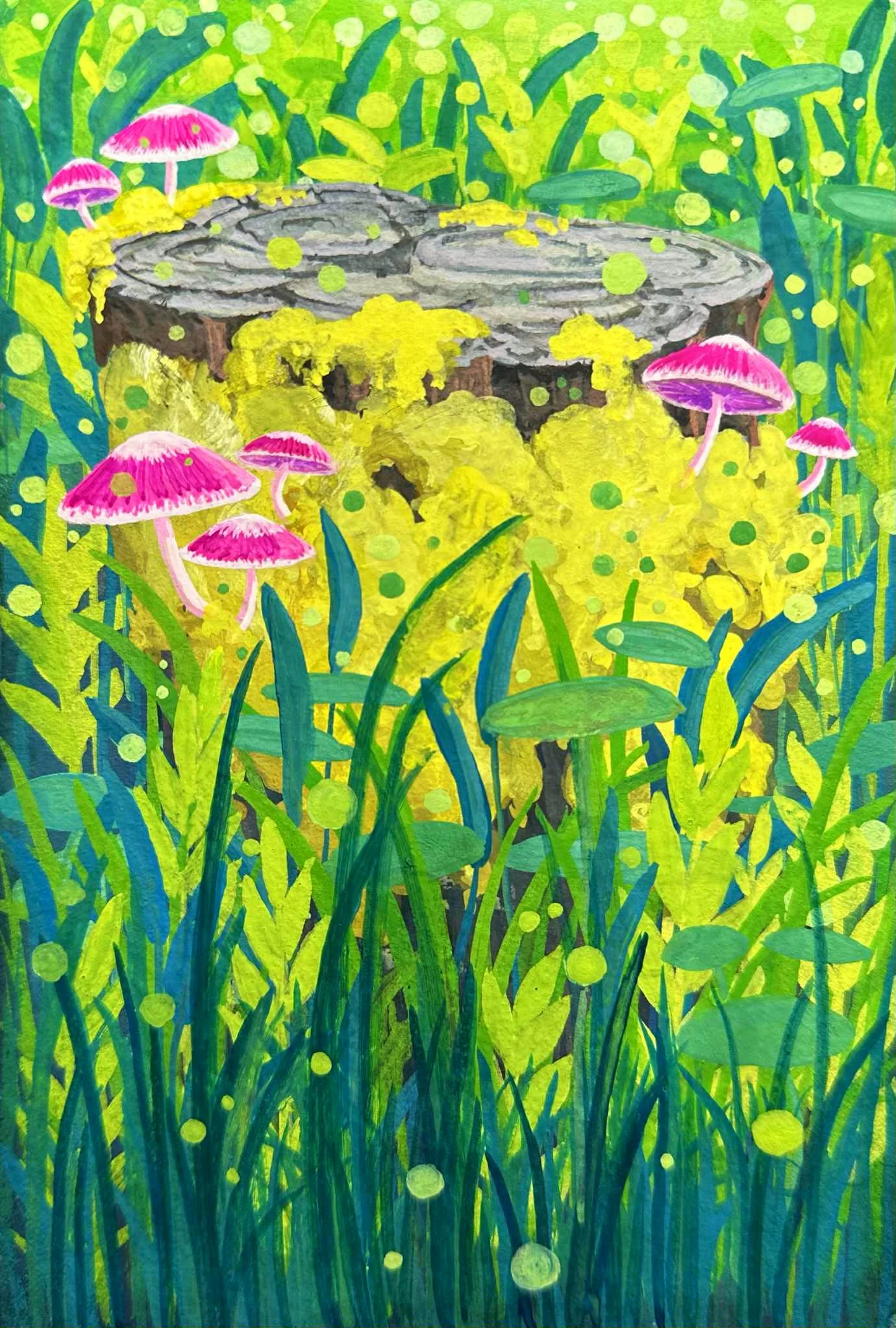 Pink Mushrooms and Enchanted Tree Stump SOLD