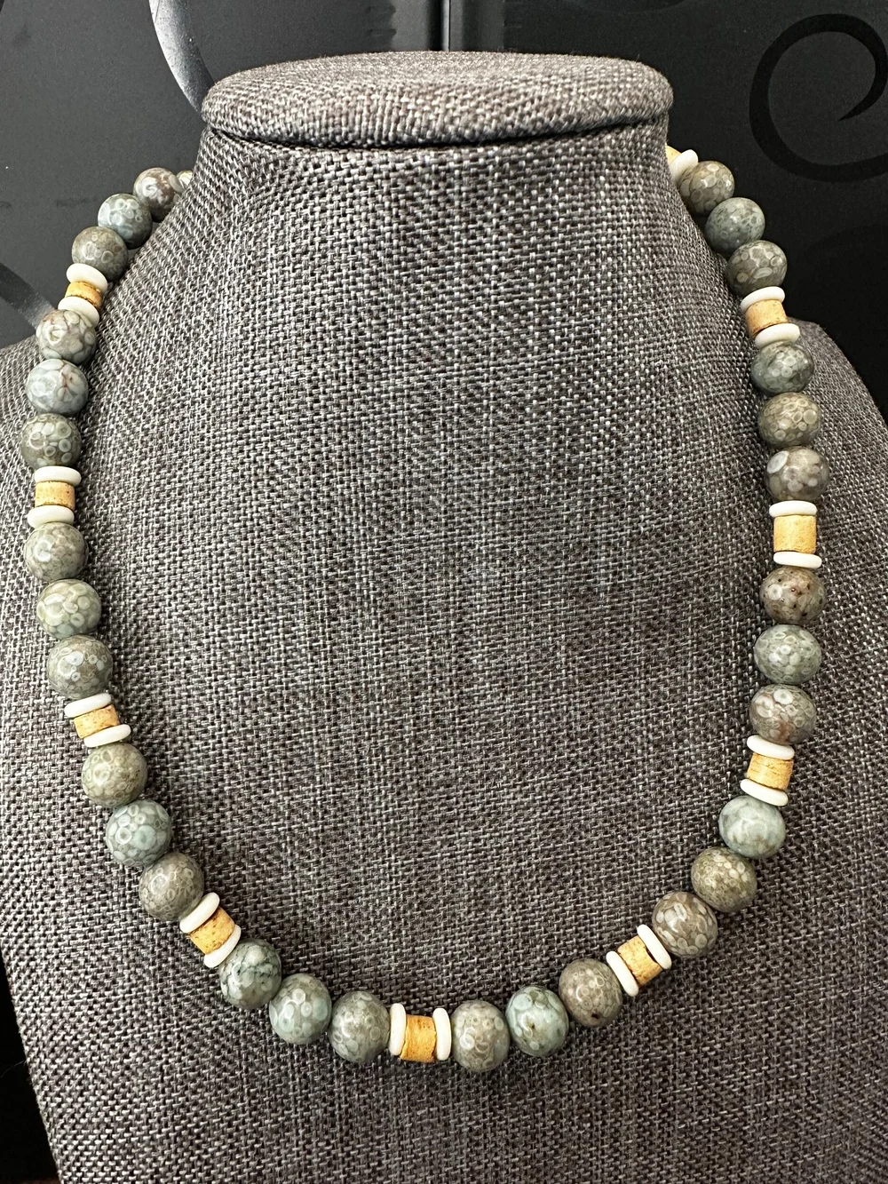 Handmade Olive Green Jasper Unisex Beaded Necklace — Magic of the East