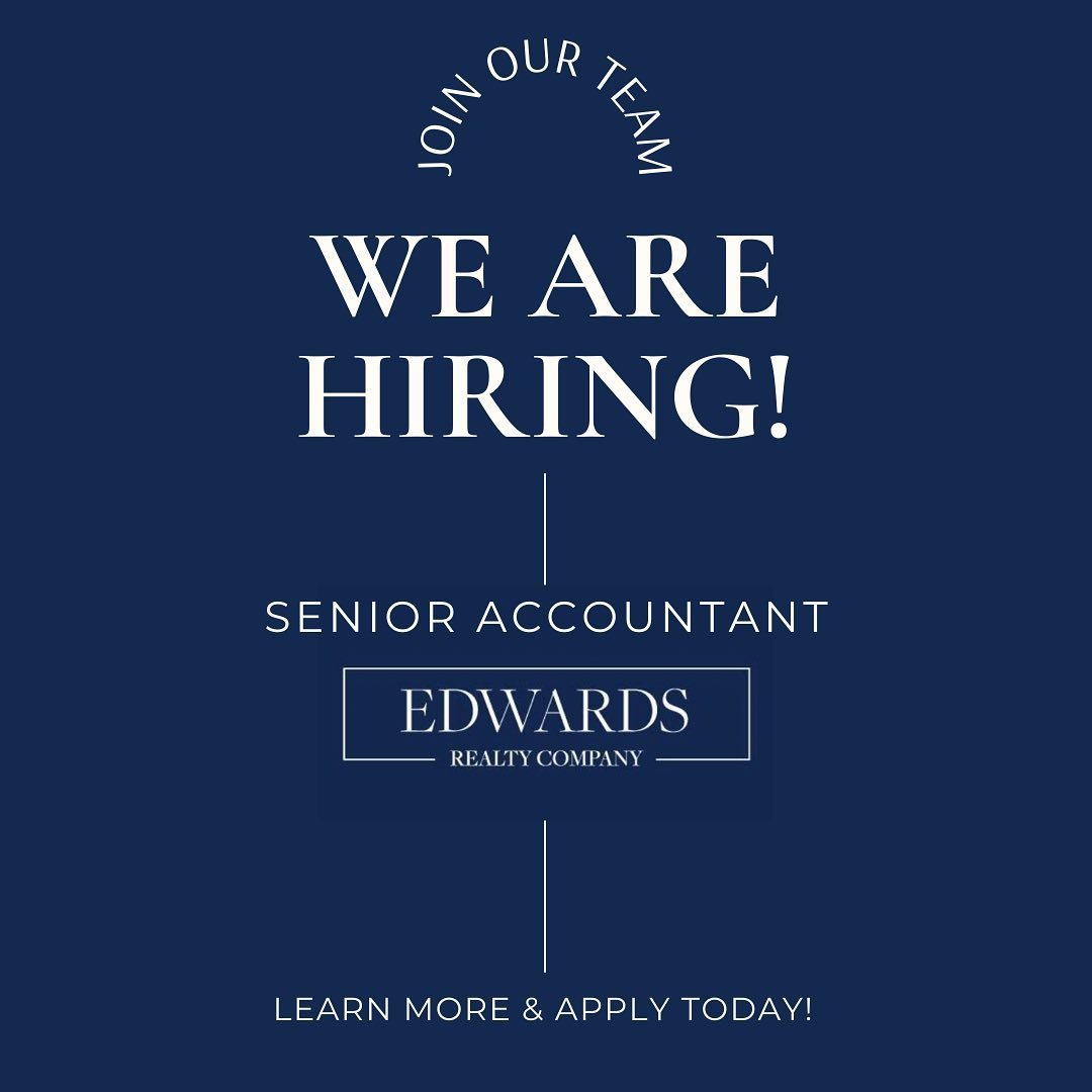 We are hiring! 📢 The role of Senior Accountant is available on the Edwards Realty Company Team. We are currently seeking applicants with a solid background in accounting, preferably in the real estate industry, and someone who possesses strong analy