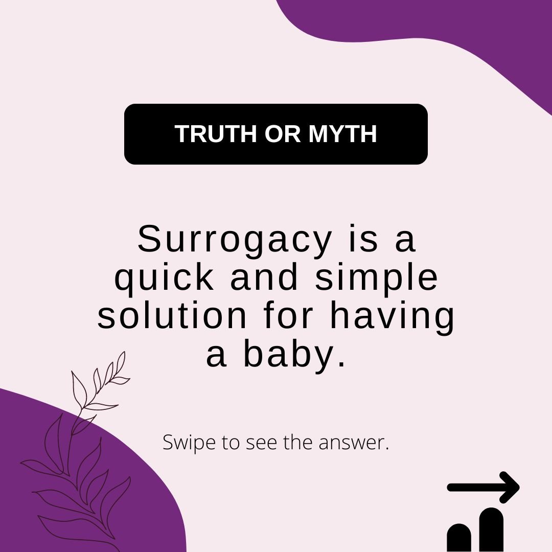 ❌ #SurrogacyMyth: Surrogacy is a quick and simple solution for having a baby. 

Fact: Surrogacy involves a thoughtful and thorough process that will take some time. Rest assured, we'll be here every step of the way, supporting you on this life-changi