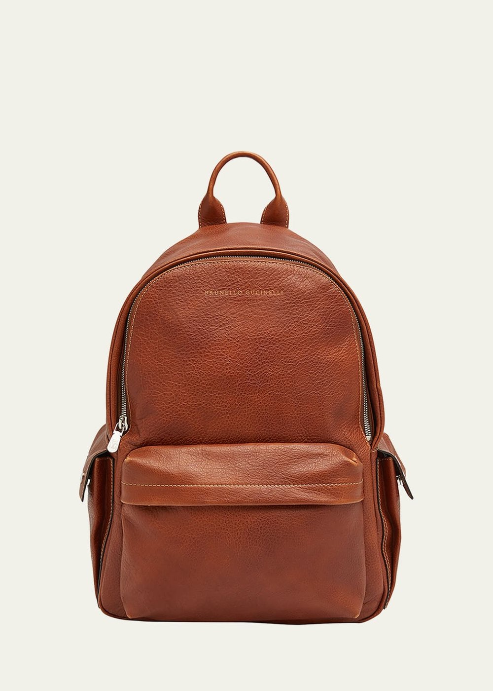 Brunello Cucinelli Mens Grained Leather Backpack