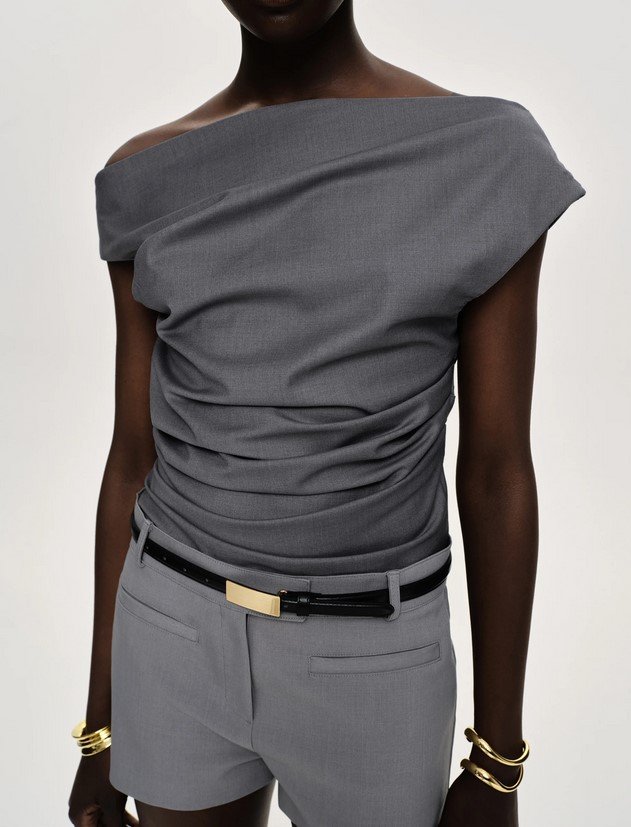 Asymmetric Draped Top Charcoal