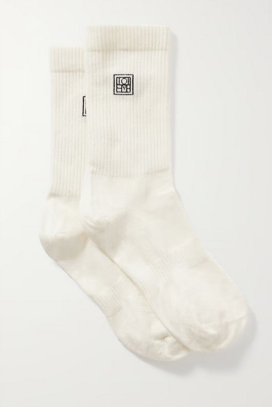 TOTEME Set Of Two Embroidered Ribbed Organic Cotton Blend Socks