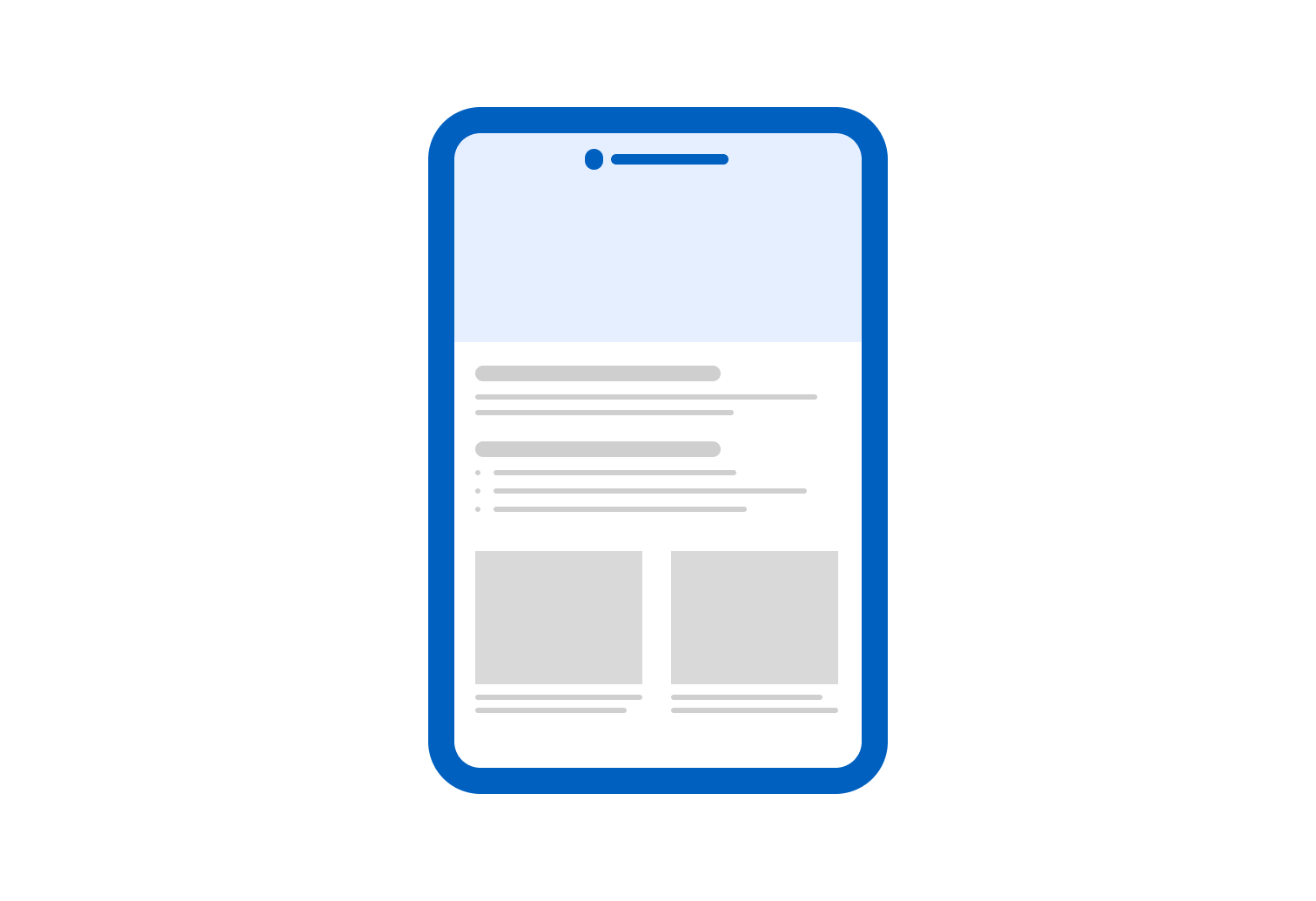 Illustration of a tablet displaying a document or webpage with text and images, blue border