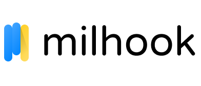 Milhook logo with blue and yellow design elements