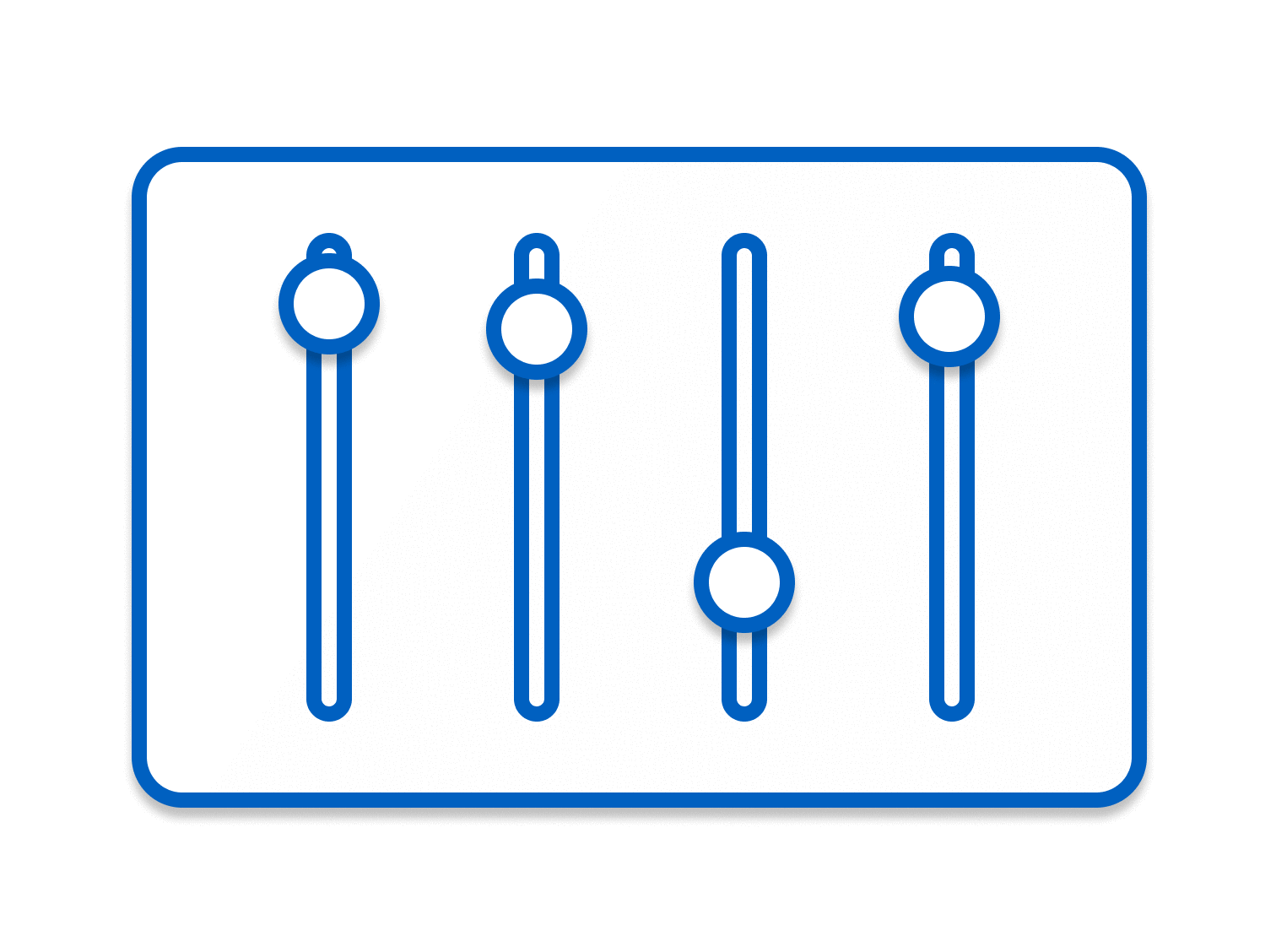 Icon of four vertical blue sliders on a white background representing audio controls.