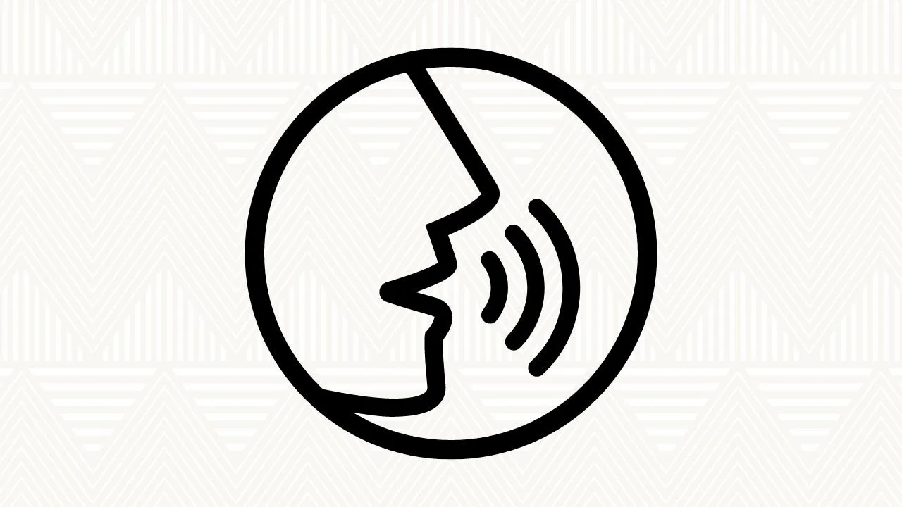 Icon of a face in profile speaking, with sound waves emanating from the mouth.