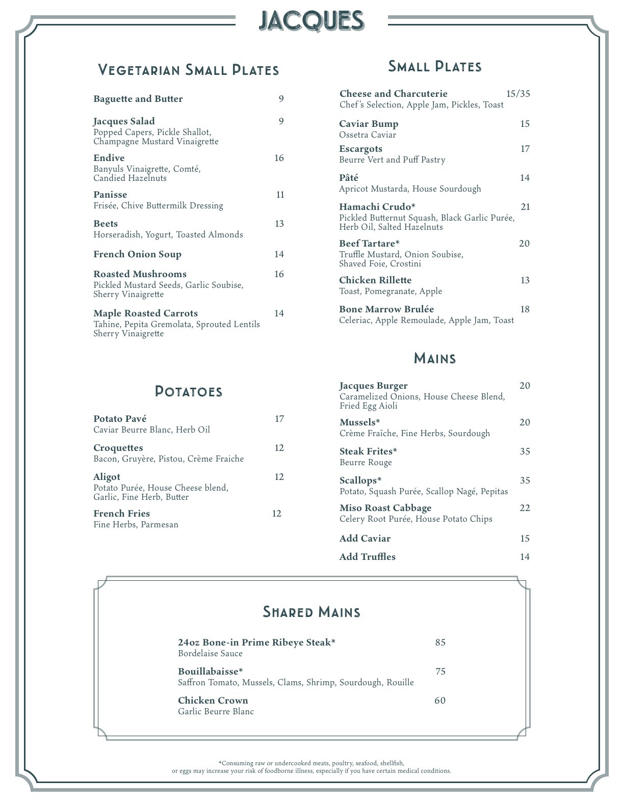 Menus — Jacques Restaurant LoHi Denver