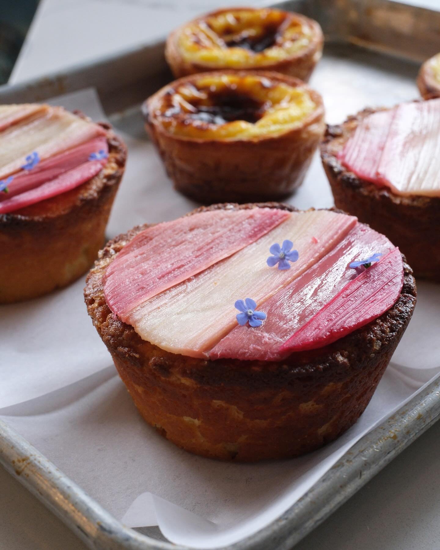 Chef Ellary has done it again!! 🤩 Her recent trip to Spain has inspired some delectable treats including Portuguese Egg Tarts and Yuzu-Rhubarb Ricotta Cakes. Stop in this morning to get your mouth around a warm pastry! Open until 3P! 
//
Ps. The Yuz