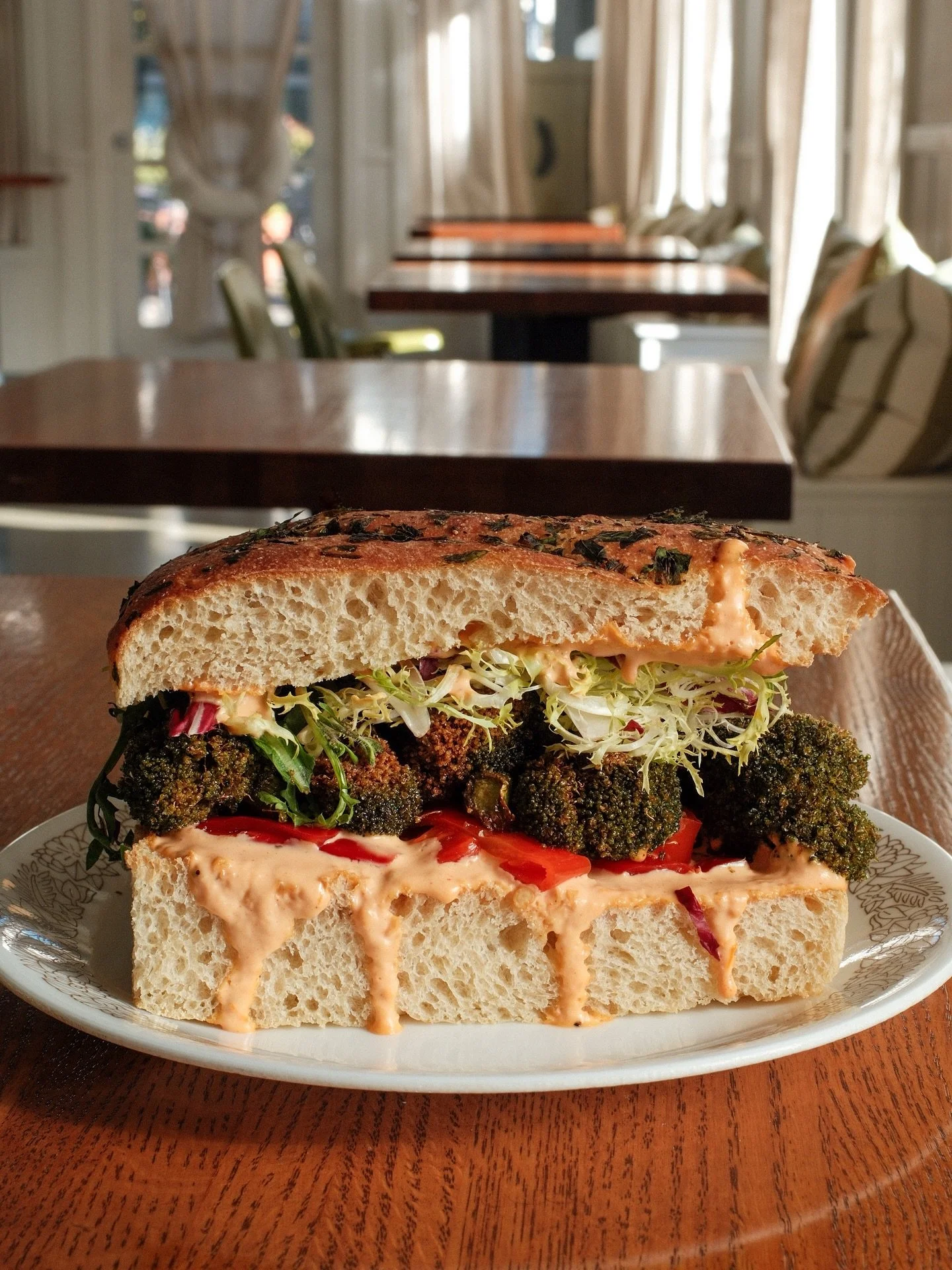 Florets &amp; The Machine; on the menu and available for a limited time.  Fried broccoli, pickled goat horn peppers, smoked tomato aioli, Italian dressing &amp; chicories on herby focaccia. 
//
What&rsquo;s been your favorite vegan sandwich we&rsquo;
