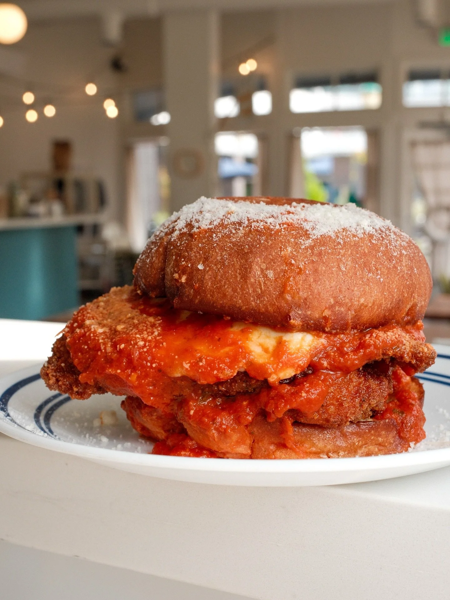Crispy Carlton pork Milanese, Ferndale mozzarella &amp; house tomato sauce on a potato bun. Simple, heart warming, and for a limited time. This one most likely won&rsquo;t make it to the weekend folks - best get here for a weekday lunch. 
//
#sandwic