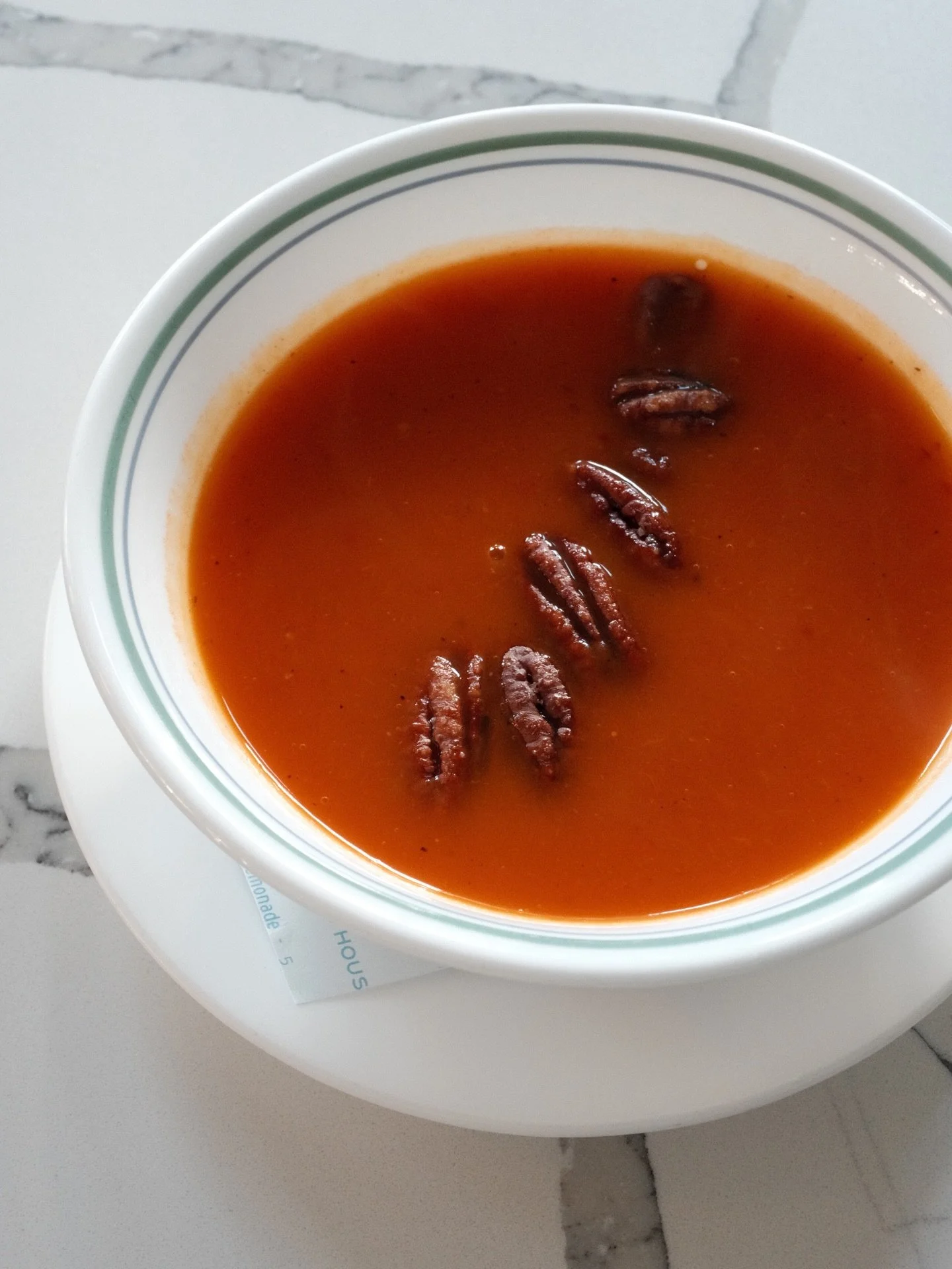 The gift that keeps giving - soup season. 
Roasted Red Pepper &amp; Butternut Squash, laced with warming spices, @villajerada harissa and topped with candied pecans. Let&rsquo;s all say it together now,
f-l-a-v-o-r  b-o-m-b!
