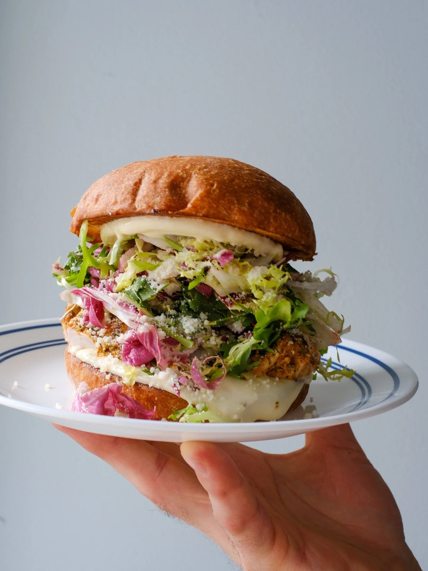 One of our all-time favs is back! Chicken Caesar Salad Sando (some know it as Chicken Sees-a-Salad, it&rsquo;s a joke, look it up). Perfect in our eyes, marinated and roasted chicken thighs, Caesar, chicories &amp; Parmesan on a toasted potato bun.  