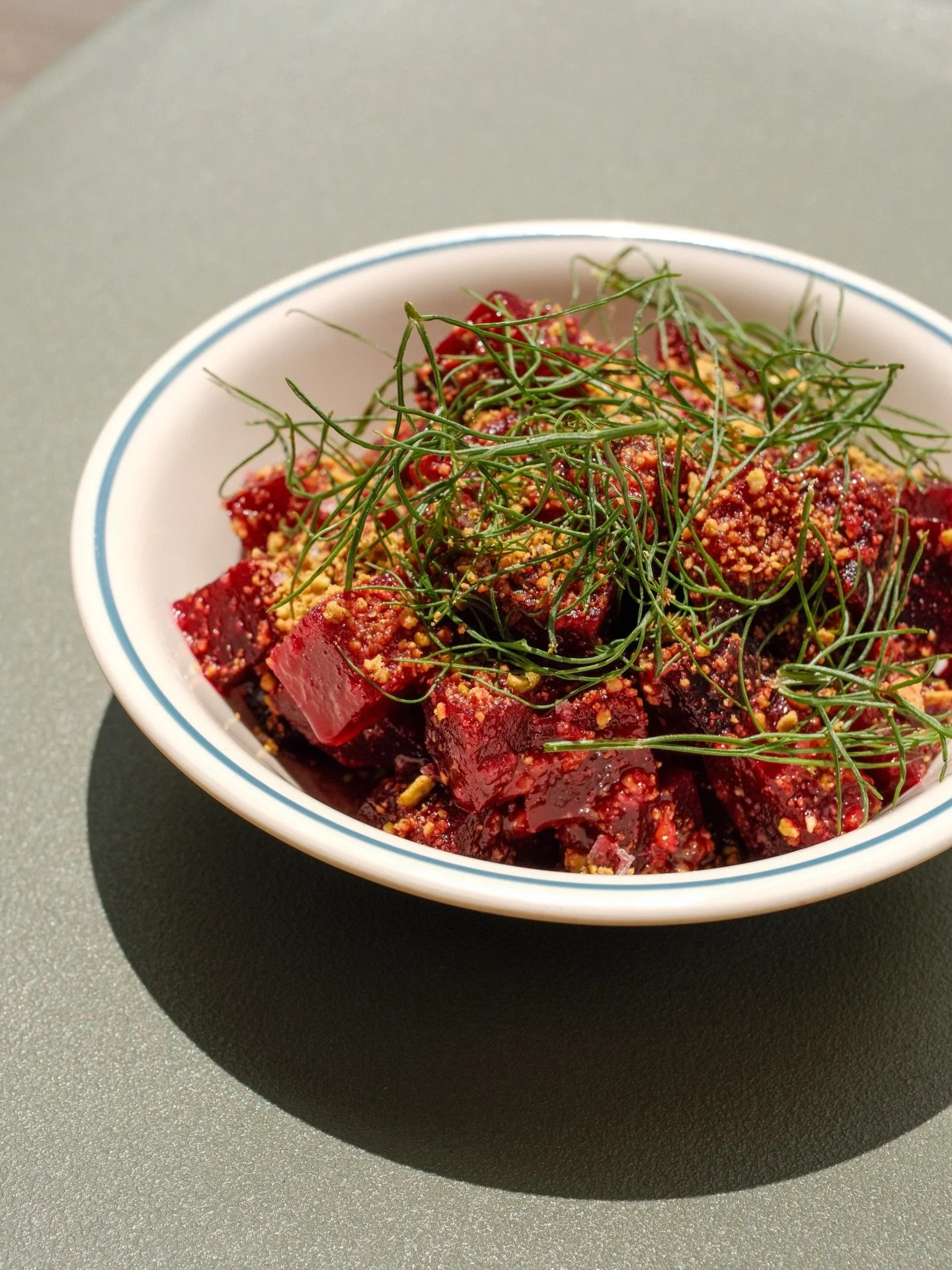 Summmmmmmer has arrived!!! ☀️ NEW ☀️ side special; roasted beet salad with orange marmalade, fennel fronds and pistachio. Earthy, sweet, crunchy, delicious!