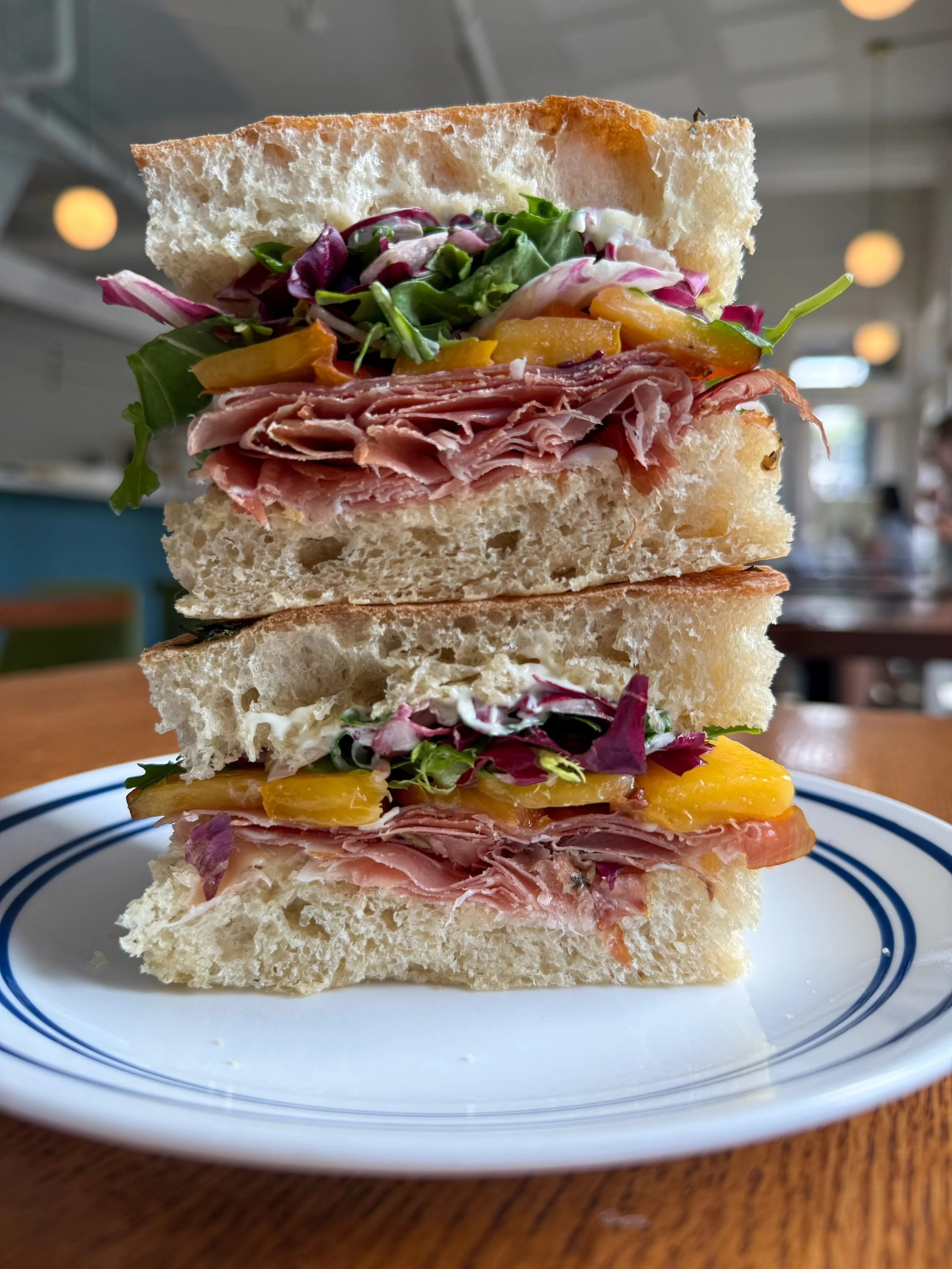 I HAM A PEACH is baaaack!!
Alto Adige speck, fresh WA peach, lemon aioli &amp; chicories on herby focaccia.