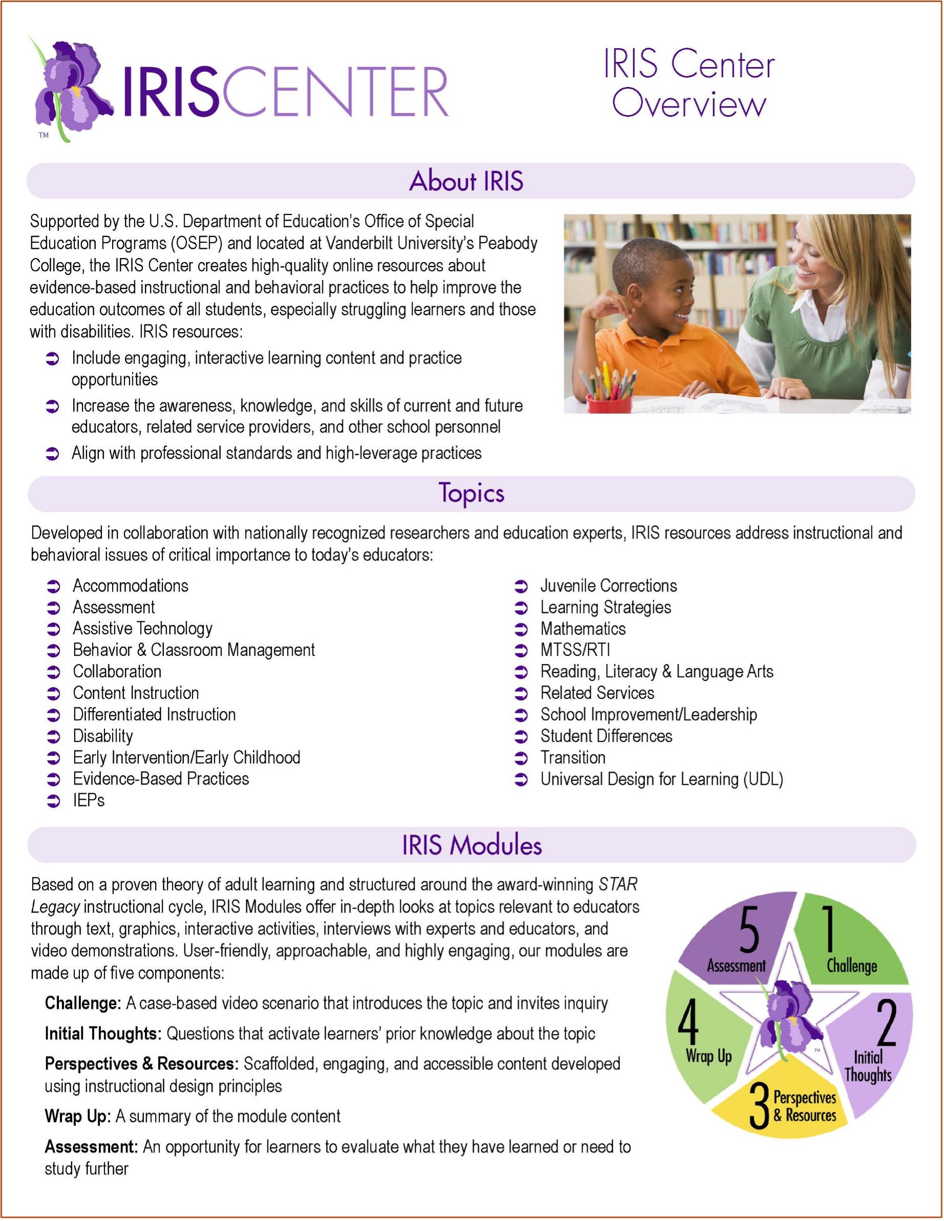 Front Page of IRIS Center Brochure