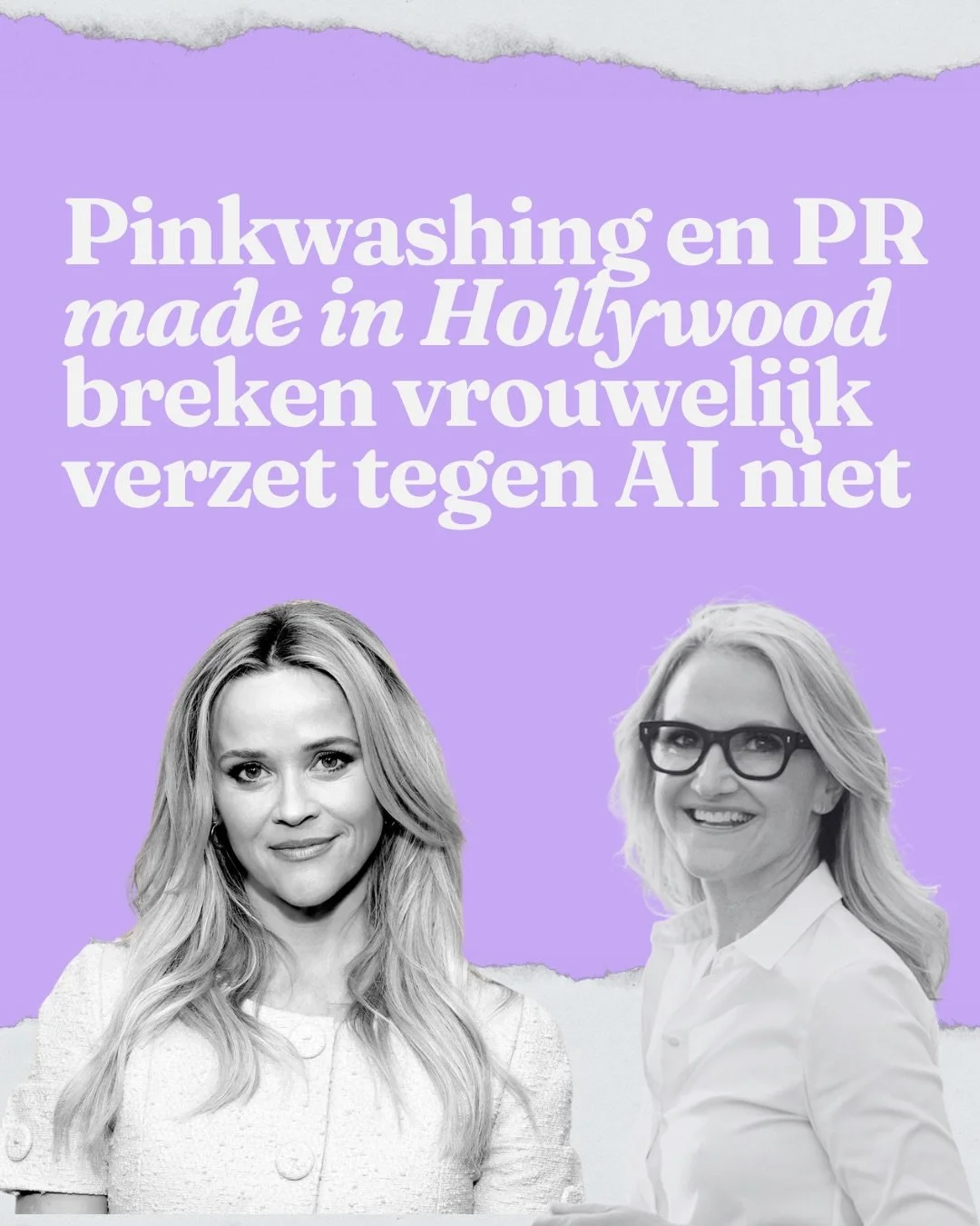 Reese Witherspoon: omarm AI, ladies! 
Onze media: Reese Witherspoon zegt verstandige dingen!

Wat niemand zegt: het systeem dat vrouwen vraagt om mee te doen, is hetzelfde systeem dat hun jobs bedreigt, hun werk steelt en draait op de ruggen van vrou
