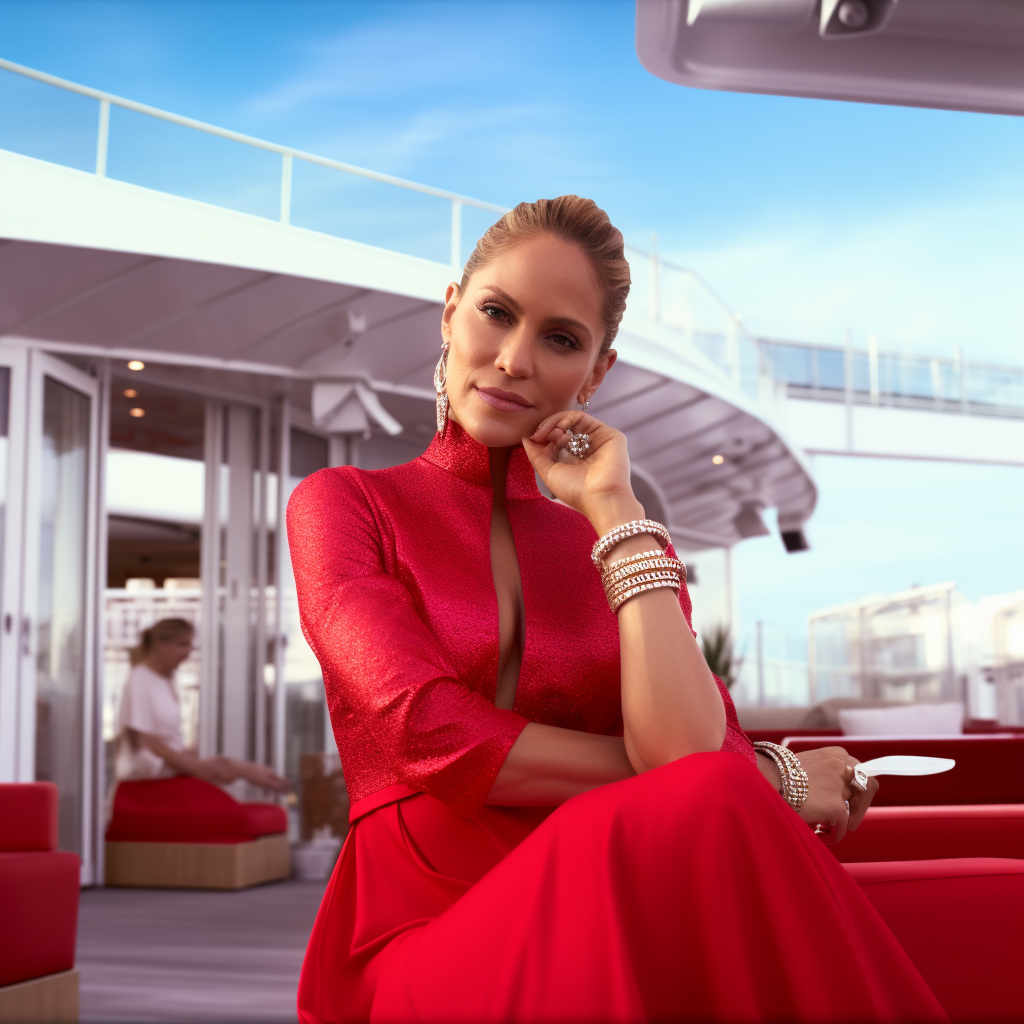 Jennifer Lopez, the Chief Celebration Officer of Virgin Voyages- AI's Imaginative Twist. Ylyth Magazine AIPix. 2023.png