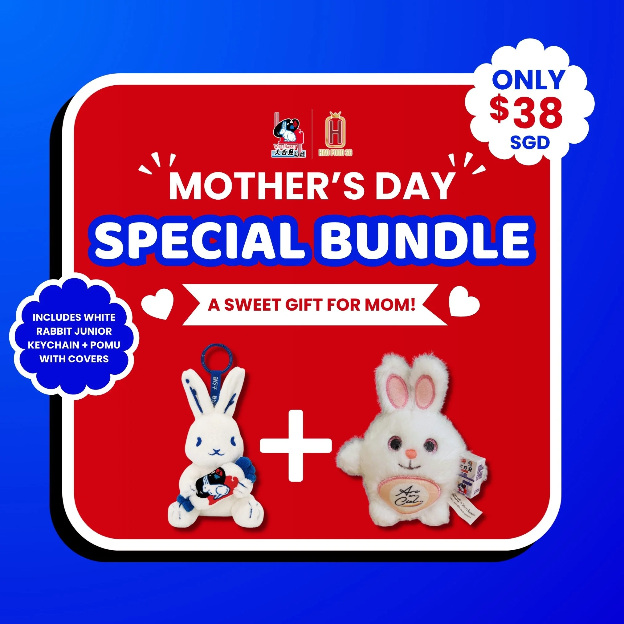 White Rabbit Mother’s Day Junior + Pomu Bundle with Covers – 2 Sets Special Gift Deal (Only $38)