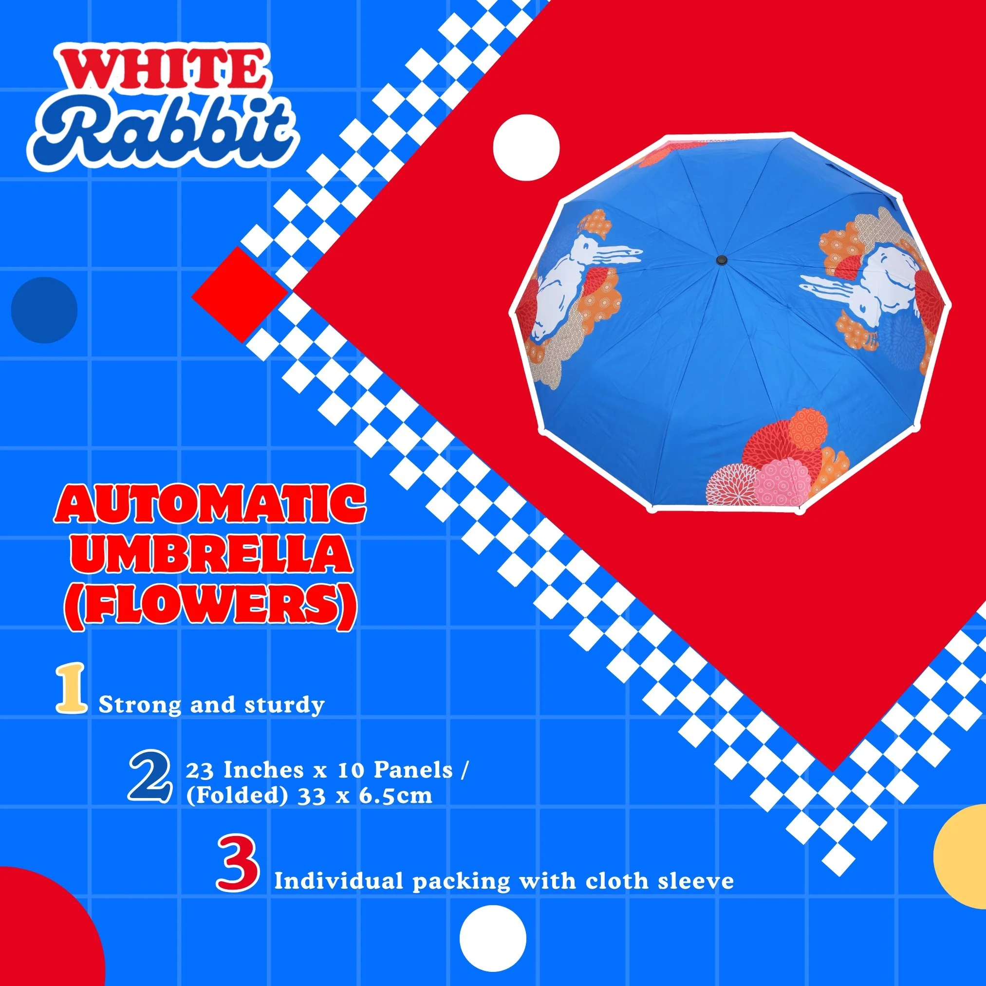 White Rabbit Automatic Flowers Umbrella