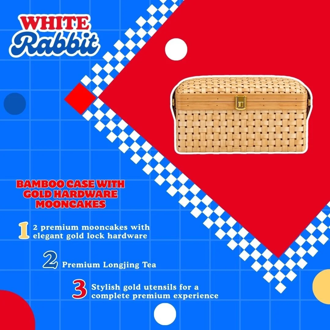 Premium Bamboo Mooncake Gift Set with Longjing Tea, Gold Cutlery & Two Signature Single Egg Yolk Mooncakes | 180g/each!
