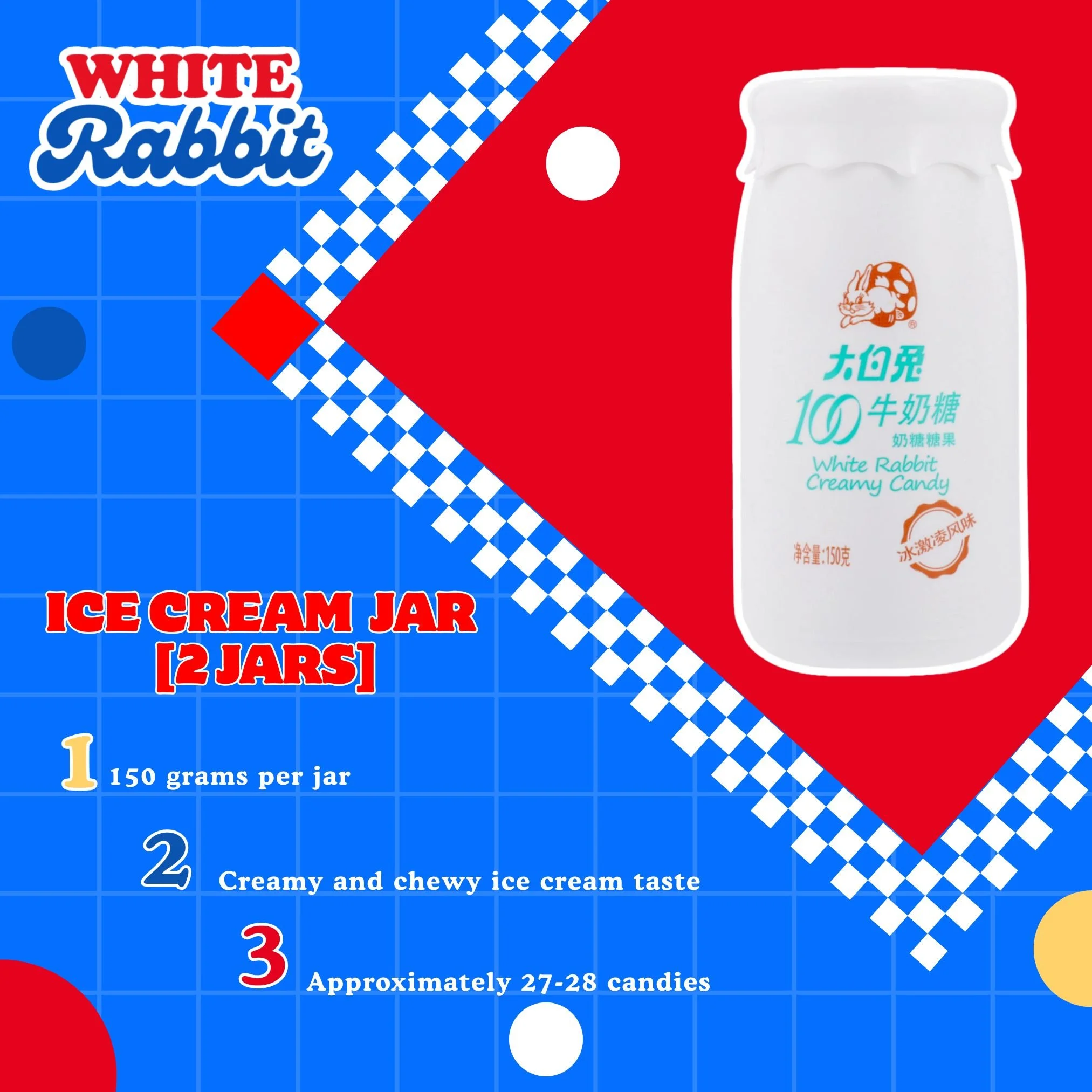 White Rabbit 100 Series : Ice Cream Flavored Milk Jar Candies (150g) | 2 JARS for $13
