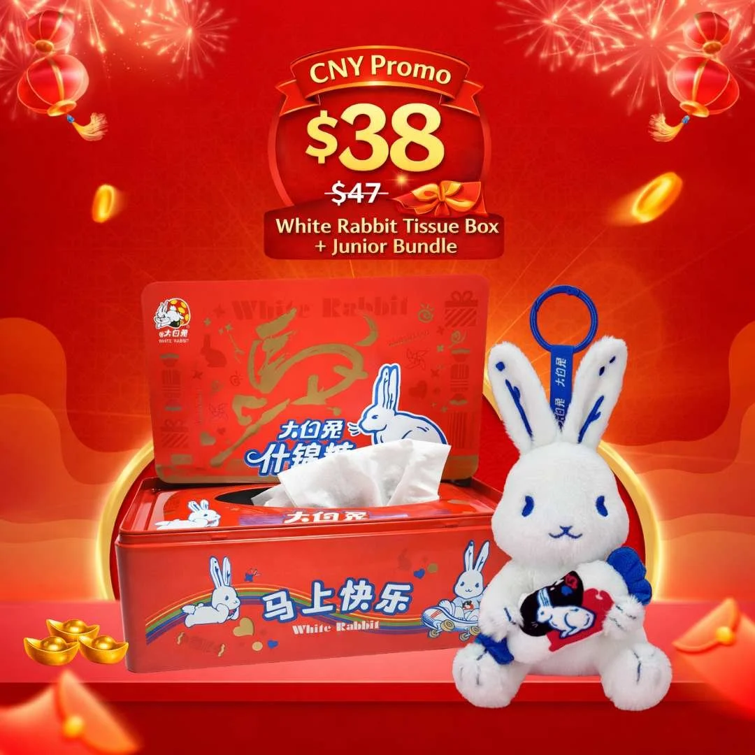 White Rabbit CNY Bundle – Tissue Box + Junior Plush Toy Keychain | Limited CNY Promo $38!