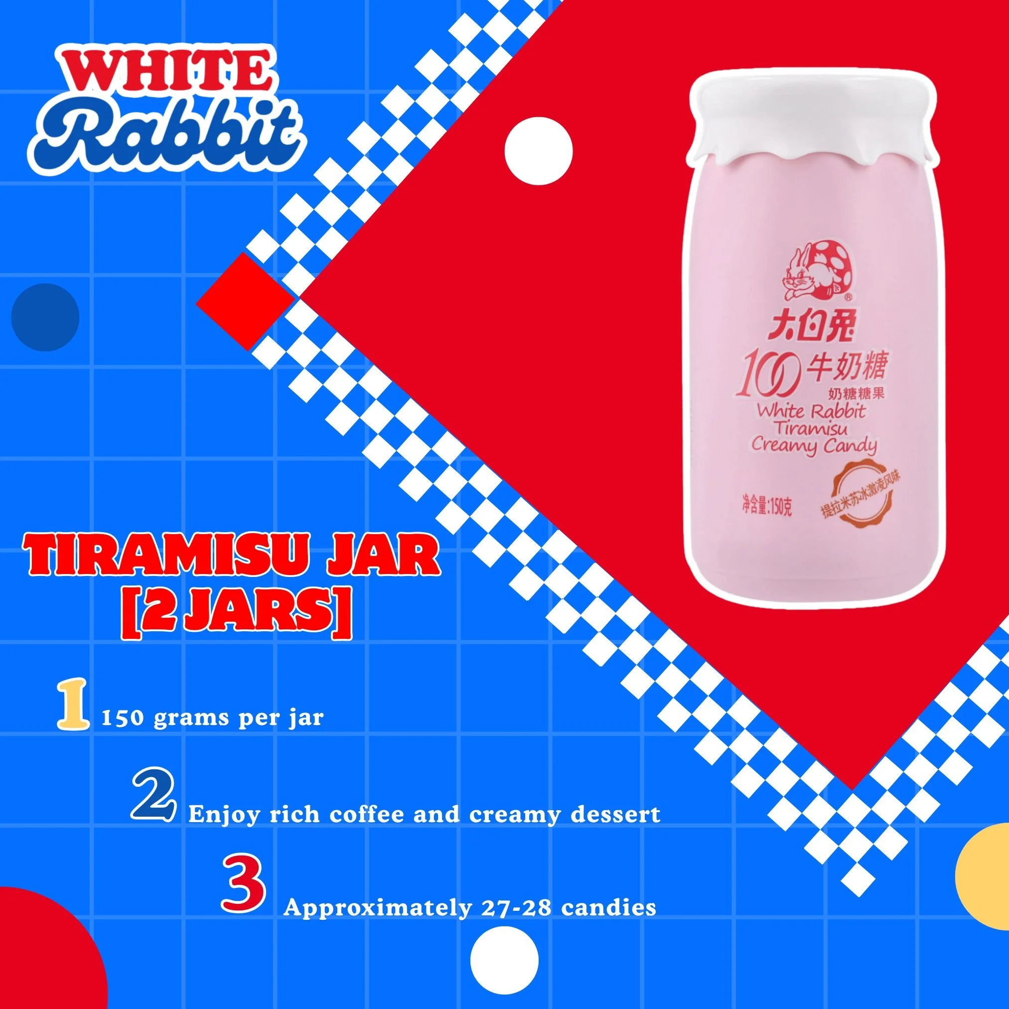 White Rabbit 100 Series : Tiramisu Milk Jar Candy (150g) | 2 JARS for $13!