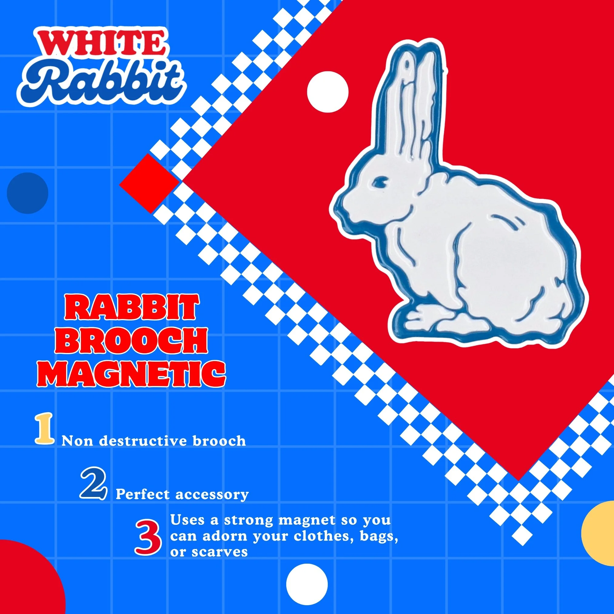 White Rabbit Brooch Magnetic
