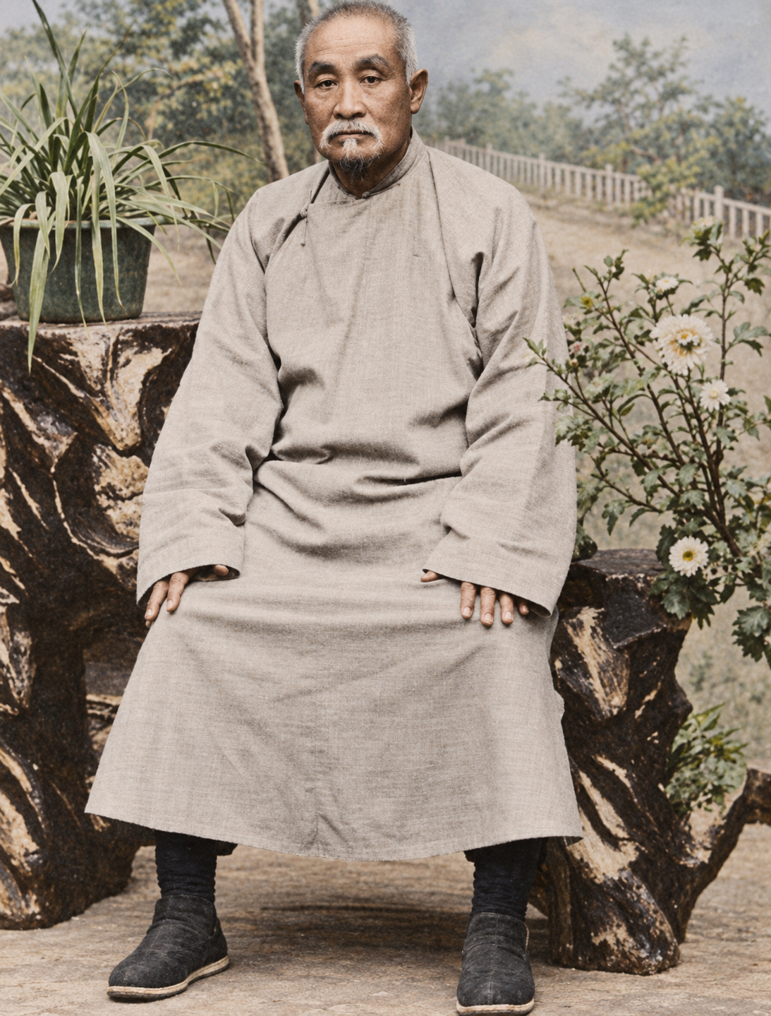 Digitally restored and colorized portrait of Liang Zhenpu in later life