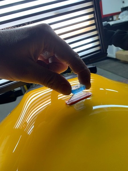 Glue Tab Application to a Motorbike Tank