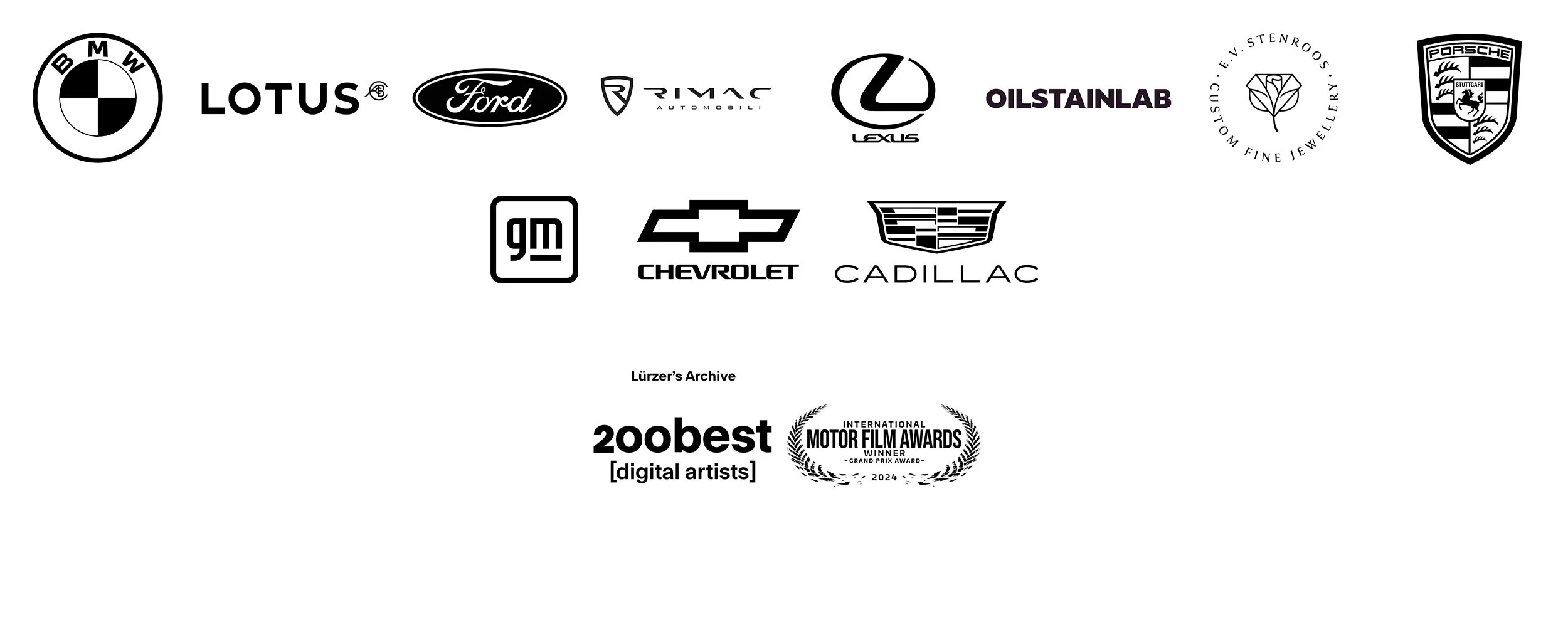 BMW, Lotus, Ford, Rimac, Lexus, Oilstainlab, EVStenroos, Porsche, GM, Chevrolet, Cadillac, Lurzers Achive, Motor Film Awards