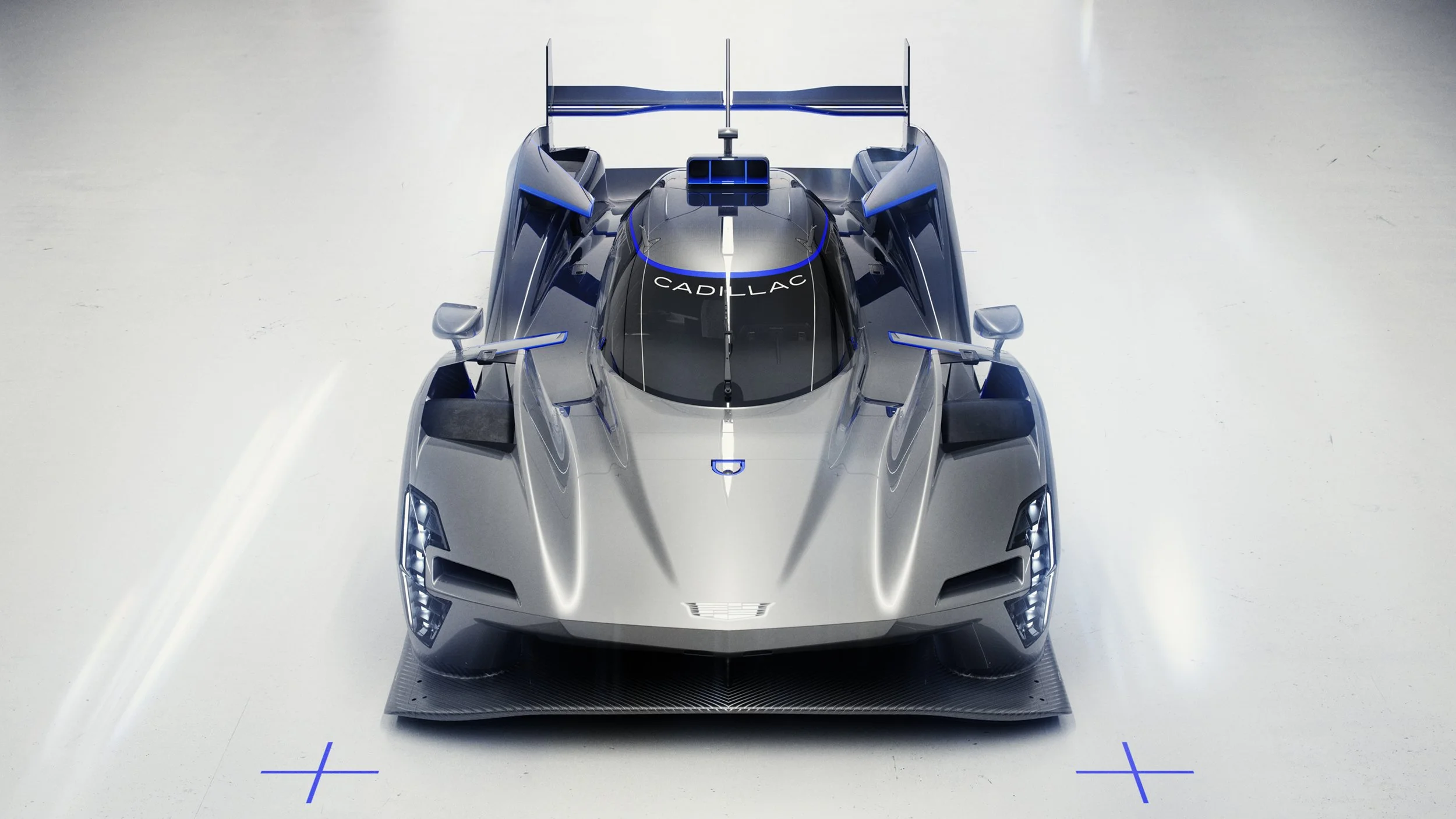 Photorealistic CGI render of a futuristic silver supercar parked in a minimalist architectural setting, showcasing advanced automotive visualization, lighting, and post-production compositing.