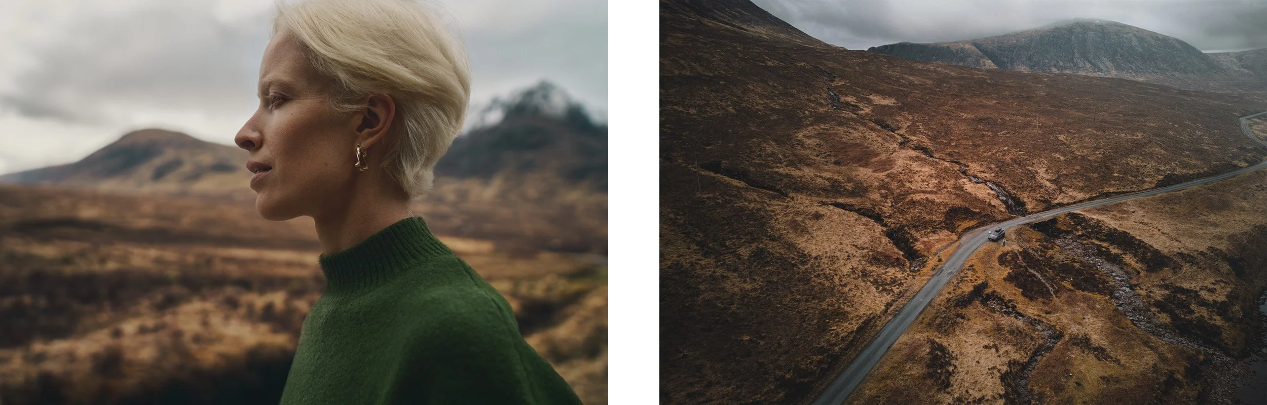 Cinematic automotive advertising image of a luxury SUV in a rugged mountain landscape demonstrating high-end CGI compositing, environment integration and post-production retouching.