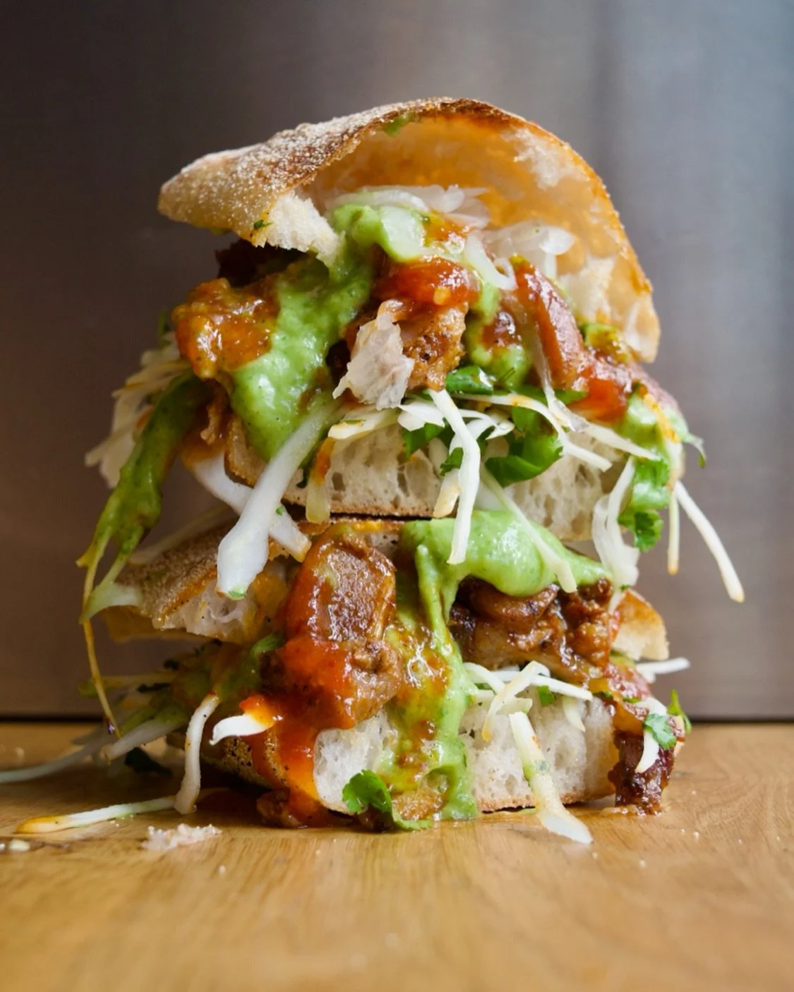 The Chicharr&oacute;n.

Another new special. On until gone.
Pressed pork belly and crackling glazed in salsa roja, topped with mozzarella, white cabbage and coriander salad, salsa guaca, and pineapple habanero hot sauce.

SPICY. RICH. TANGY.

The per