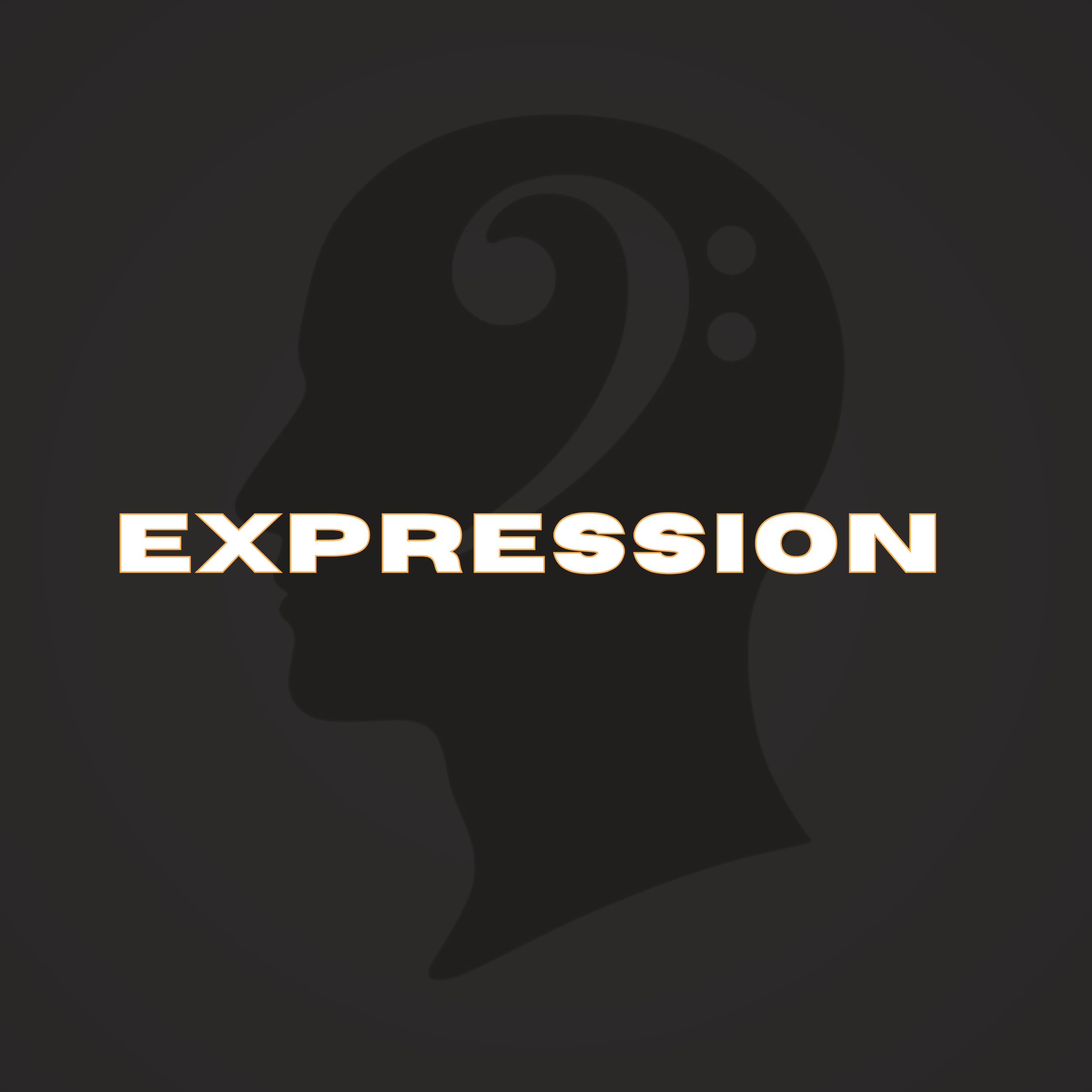 Silhouette of a human head profile with the word 'EXPRESSION' written across it on a dark background.