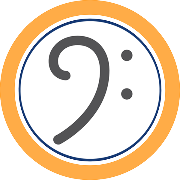 Bass clef symbol inside a circular orange border on a white background.