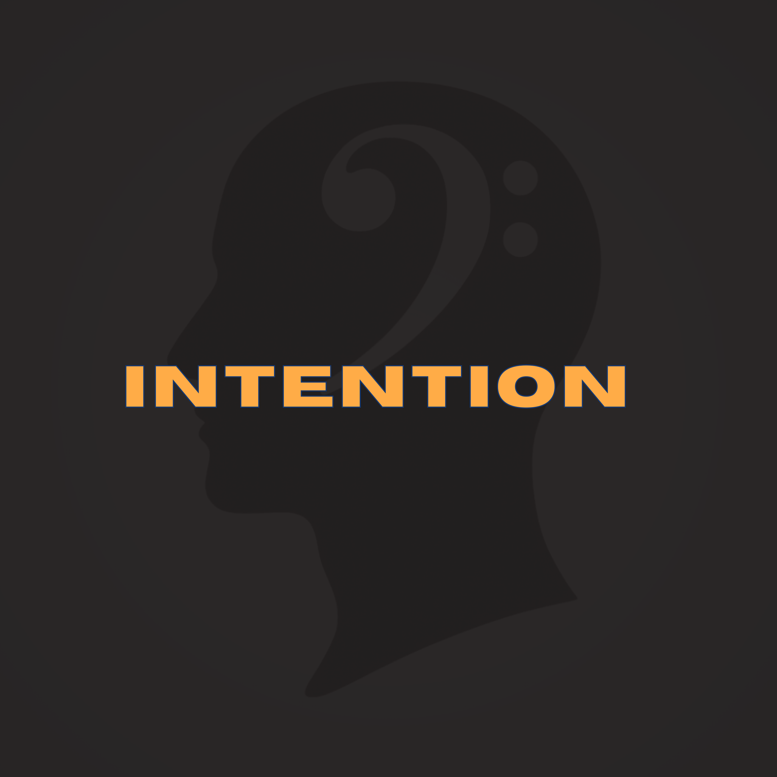 Silhouette of a human head with the word 'INTENTION' written across it in orange letters.