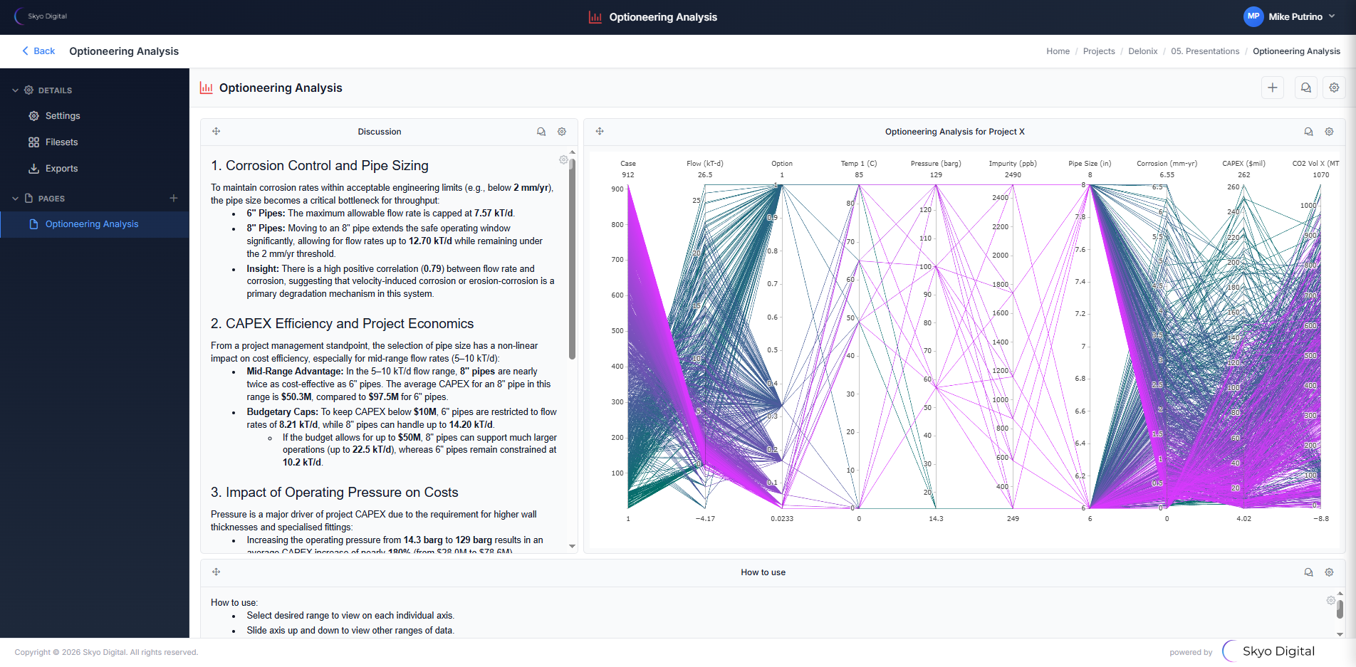 Perform multi-parameter optioneering and create narrative using AI-assisted analysis.