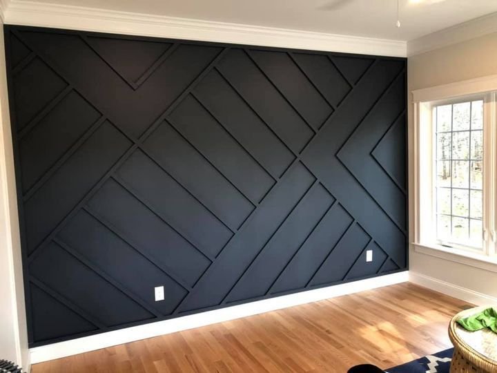 Geometric wall trim showing detailed carpentry