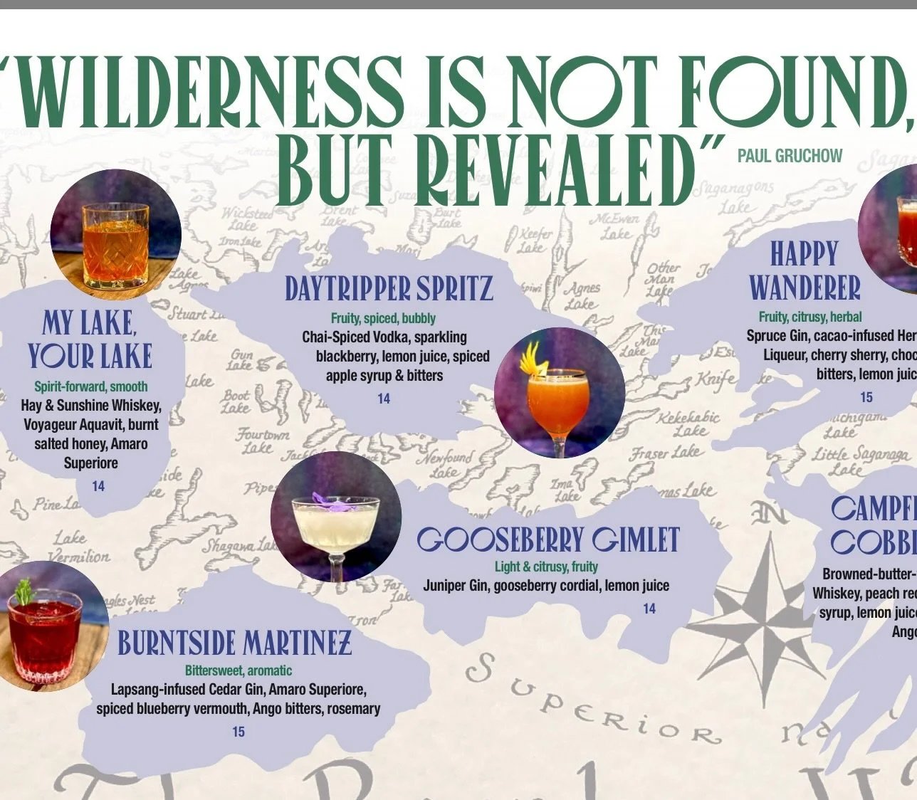 It is the last day of our wilderness menu, so we are having happy hour all day and all seasonal drinks are included! $3 off all seasonal plus the usual happy hour menu!
Tomorrow (1/23) we will be closed for the Ice Out economic blackout. Saturday our